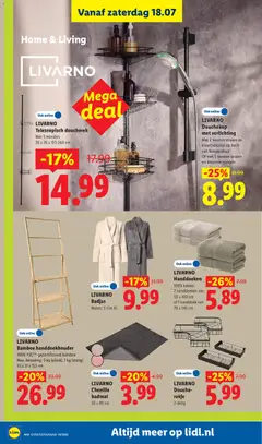 LIVARNO Douchekop met verlichting, Met 2 soorten stralen en kleurindicatie op basis van temperatuur Of met 5 soorten stralen en kleurvergangen - Voorbeeld van een folder van Lidl, geldig van 13-07-2026 | Pagina: 39 | Producten: Badjas, Badmat, Douche, Verlichting