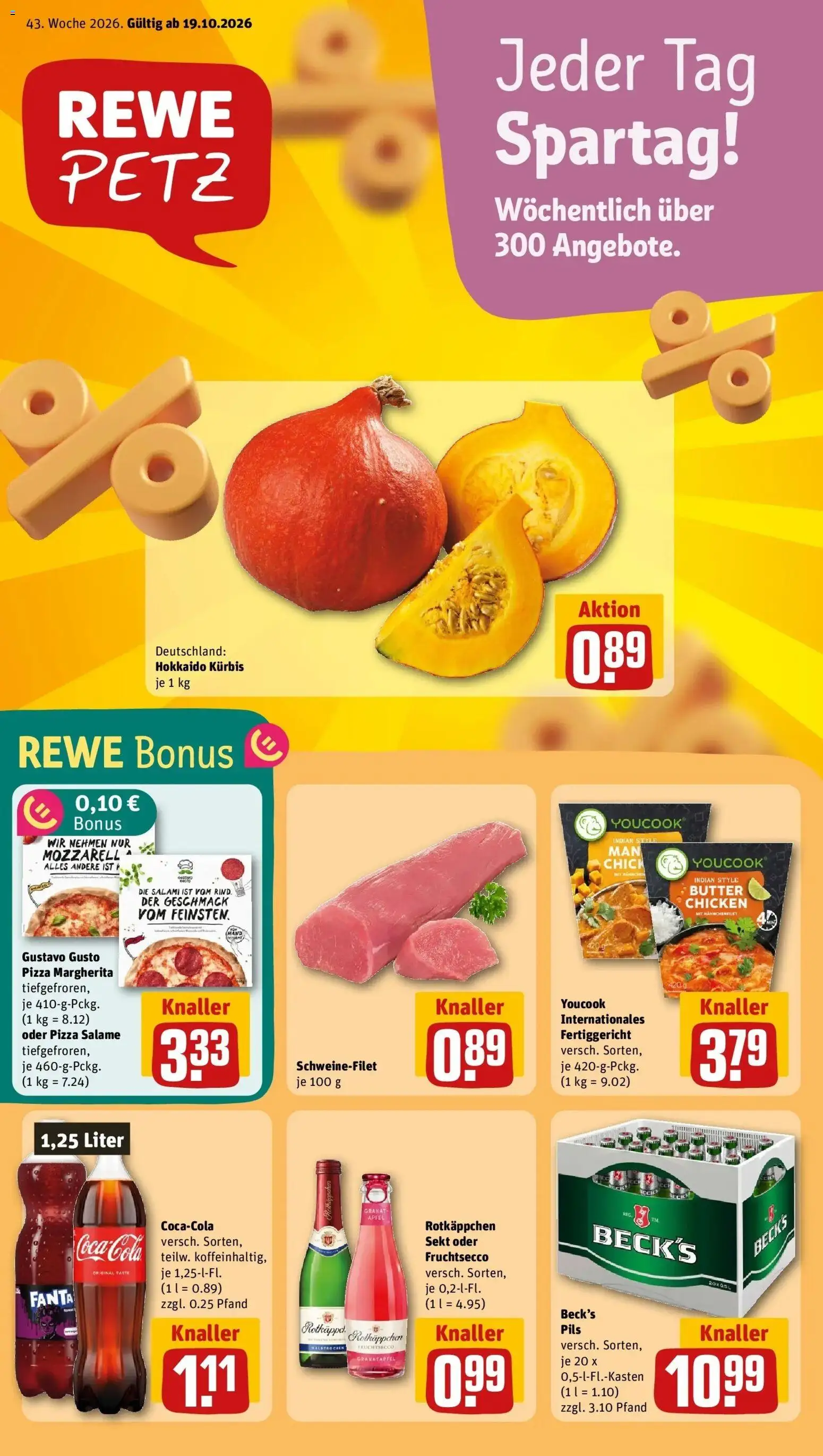 REWE Prospekt ab 19.10.2026 zum Blättern » Angebote | Seite: 1 | Produkte: Youcook, Granatapfel, Schweinefilet, Kürbis