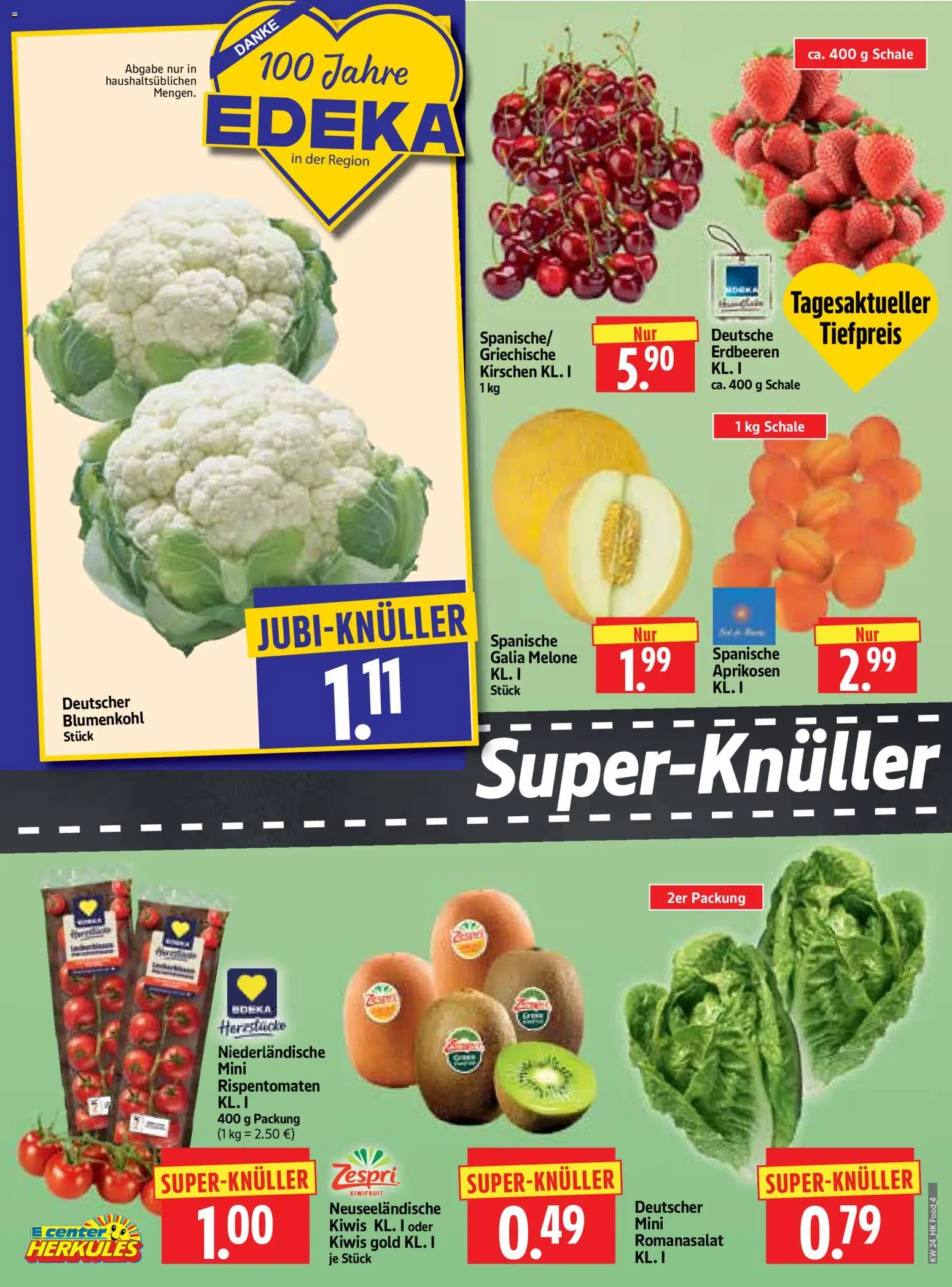 HERKULES Prospekt – gültig ab 08.06.2026 | Seite: 4 | Produkte: Kirschen, Melone, Blumenkohl, Erdbeeren