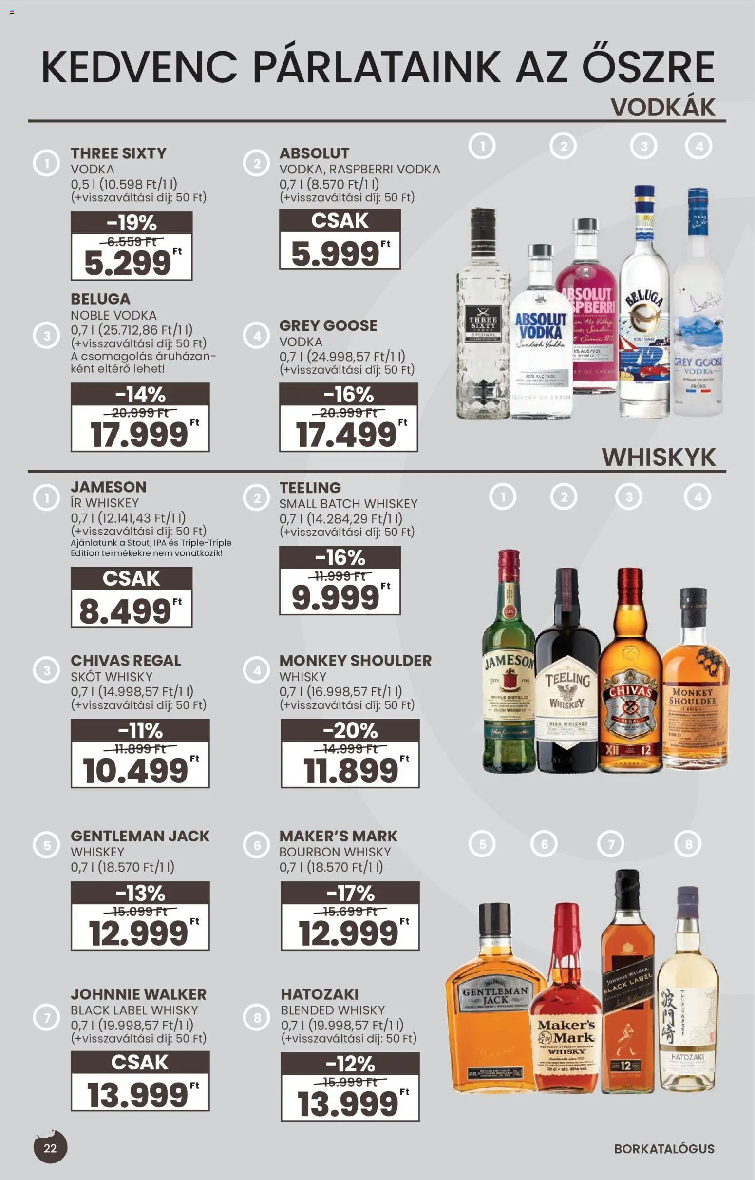 Interspar akciós ujság - amely érvényes a következő dátumtól: 2026.09.02. | Oldal: 22 | Termékek: Absolut vodka, Skót whisky, Bourbon whisky, Whisky