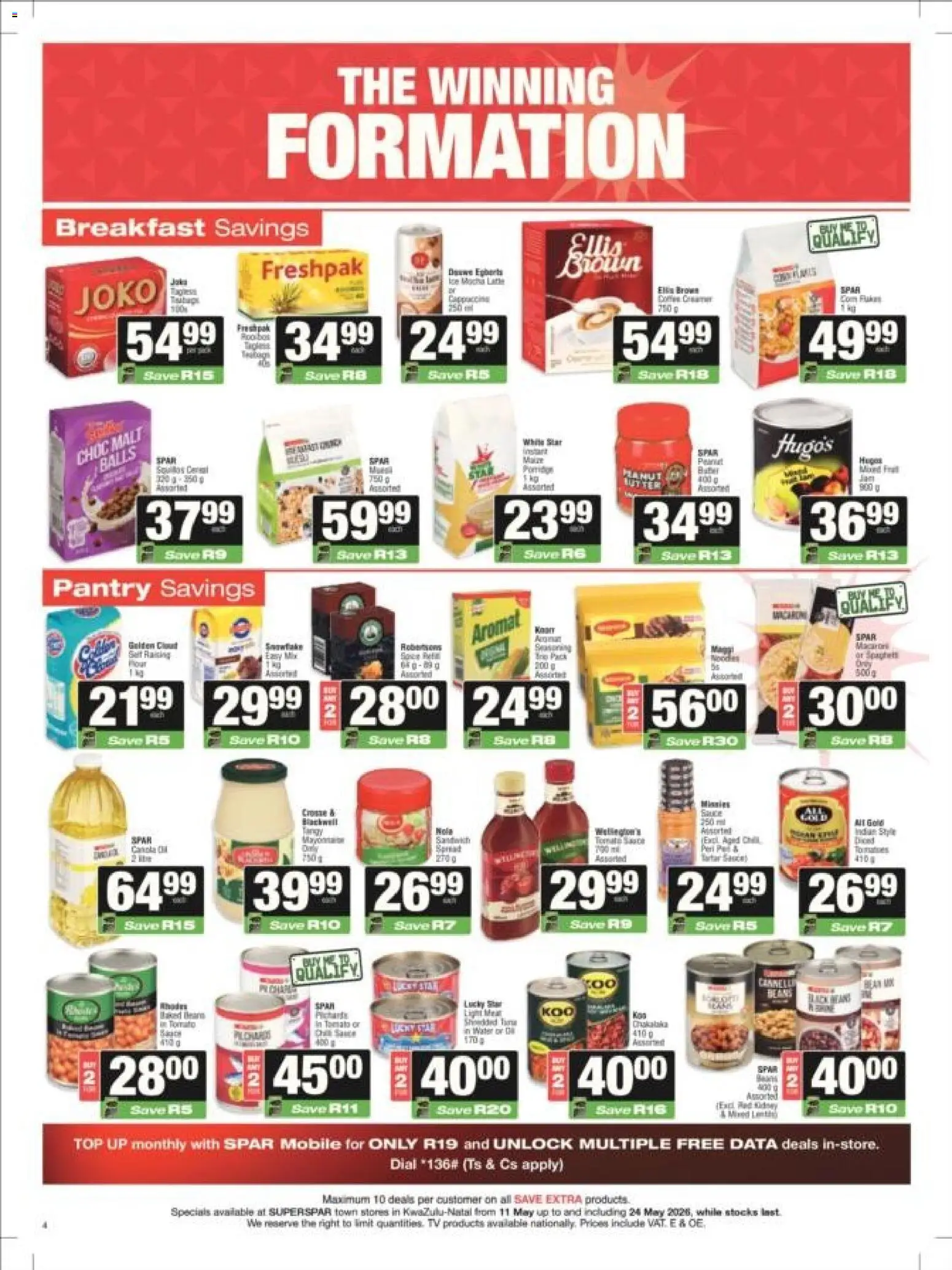 New Superspar catalogue – valid from 11.05.2026 | Page: 4 | Products: Data, Tomato sauce, Aromat, Sauce