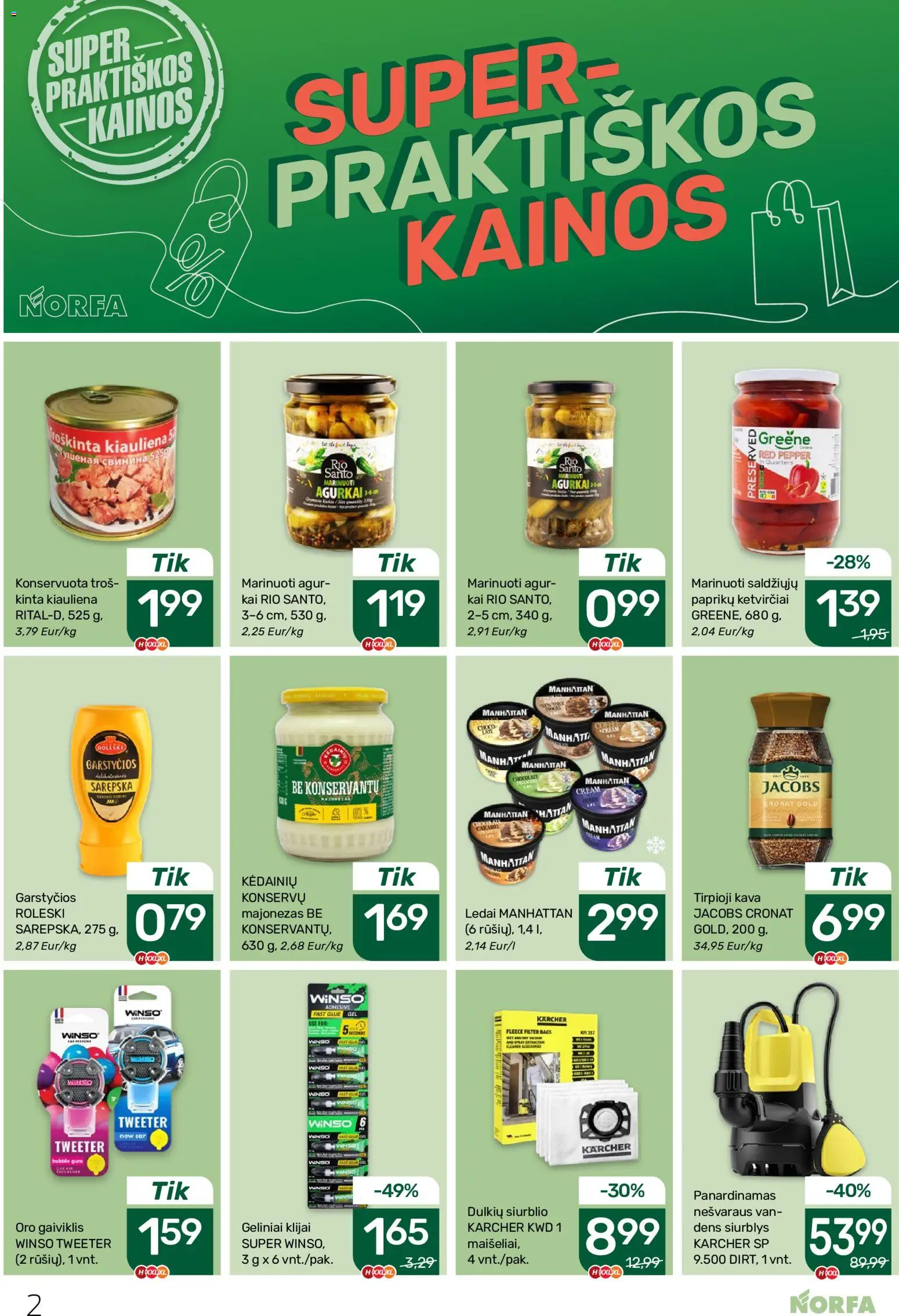 NORFA akcijos nuo 2026.10.01 | Puslapis: 2 | Prekių: Agurkai, Ledai, Kava, Kiauliena