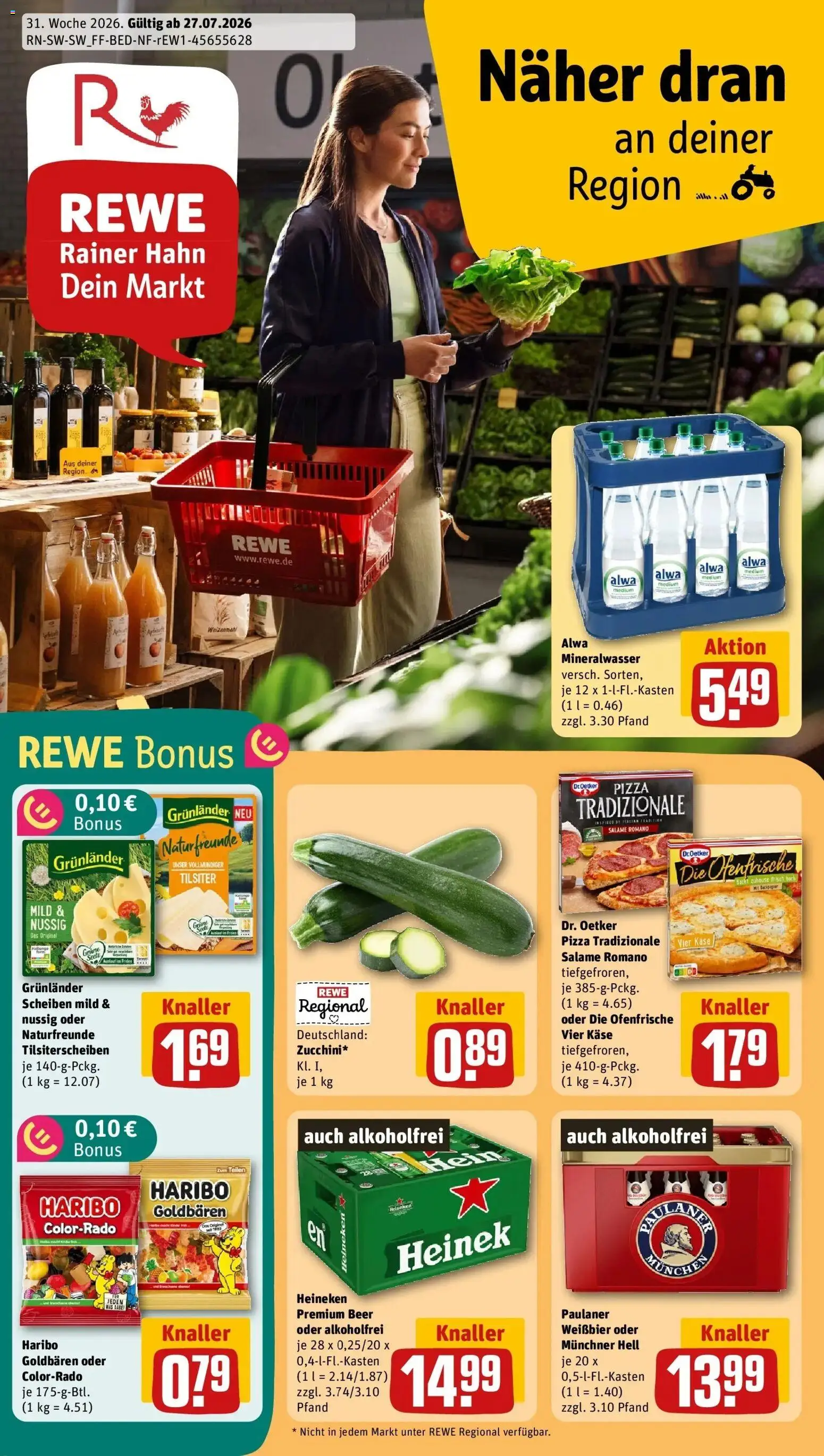 Rewe Prospekt Baienfurt – gültig ab 27.07.2026 | Seite: 1 | Produkte: Haribo, Käse, Heineken, Paulaner