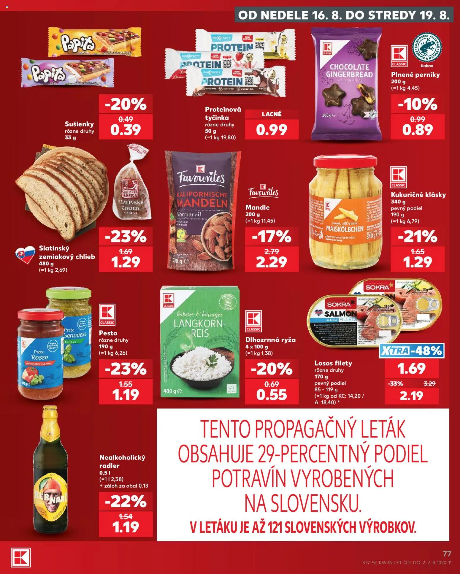 Nové Kaufland akcie – leták je platný od 13.08.2026 | Strana: 77 | Produkty: Chlieb, Losos, Mandle, Kakao