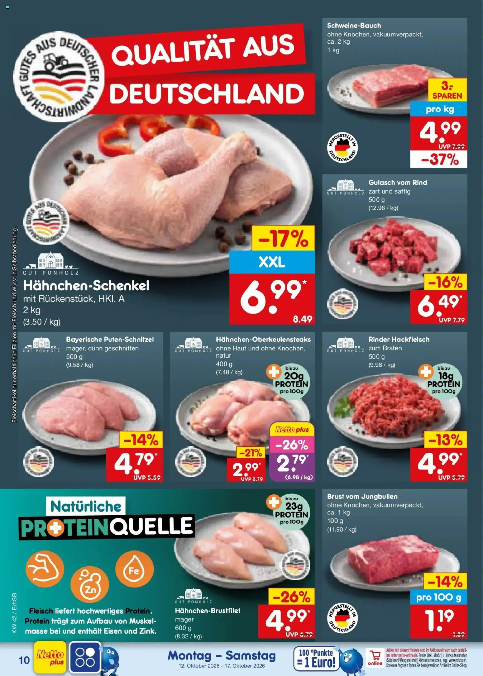 Netto Marken-Discount Prospekt München (ab 12.10.2026) » Angebote | Seite: 12 | Produkte: Schweinebauch, Gulasch, Putenschnitzel, Fleisch
