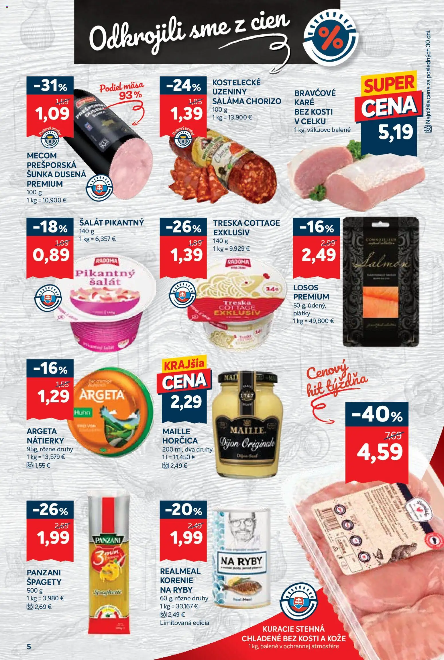 Nové Kraj akcie – leták je platný od 16.07.2026 | Strana: 9 | Produkty: Šunka, Korenie, Treska, Špagety