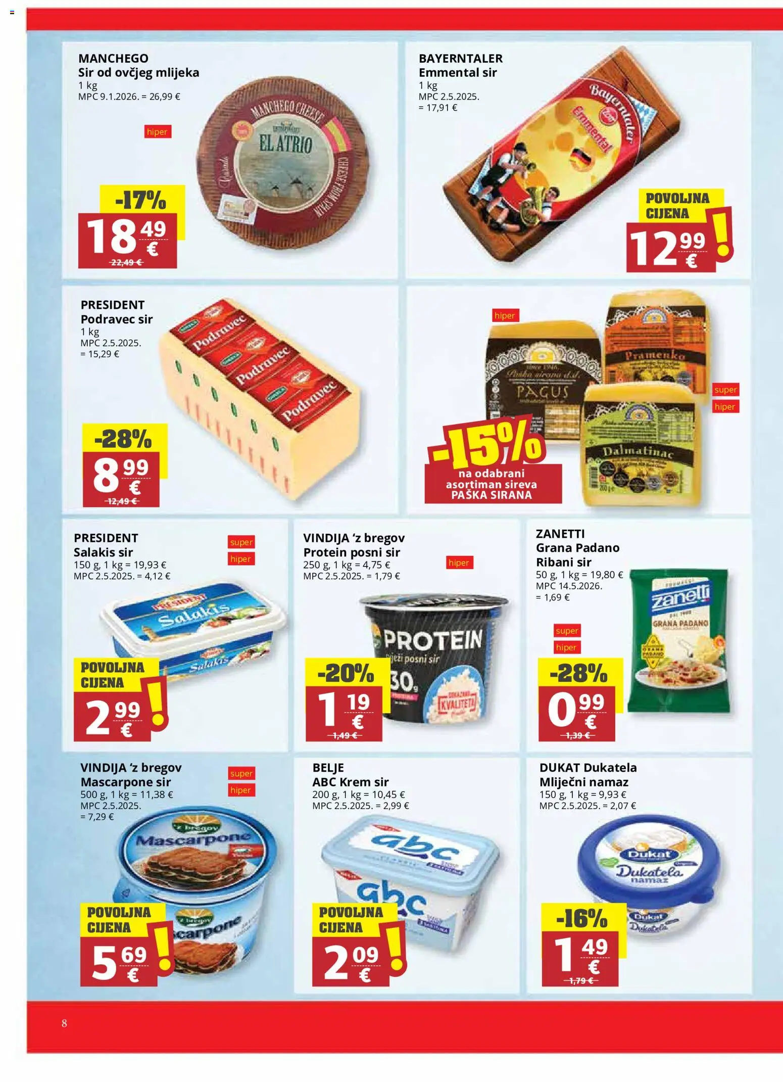 Ribola katalog | vrijedi od 17.06.2026 | Stranica: 8 | Proizvodi: Grana Padano, Mascarpone, Mliječni namaz, Namaz