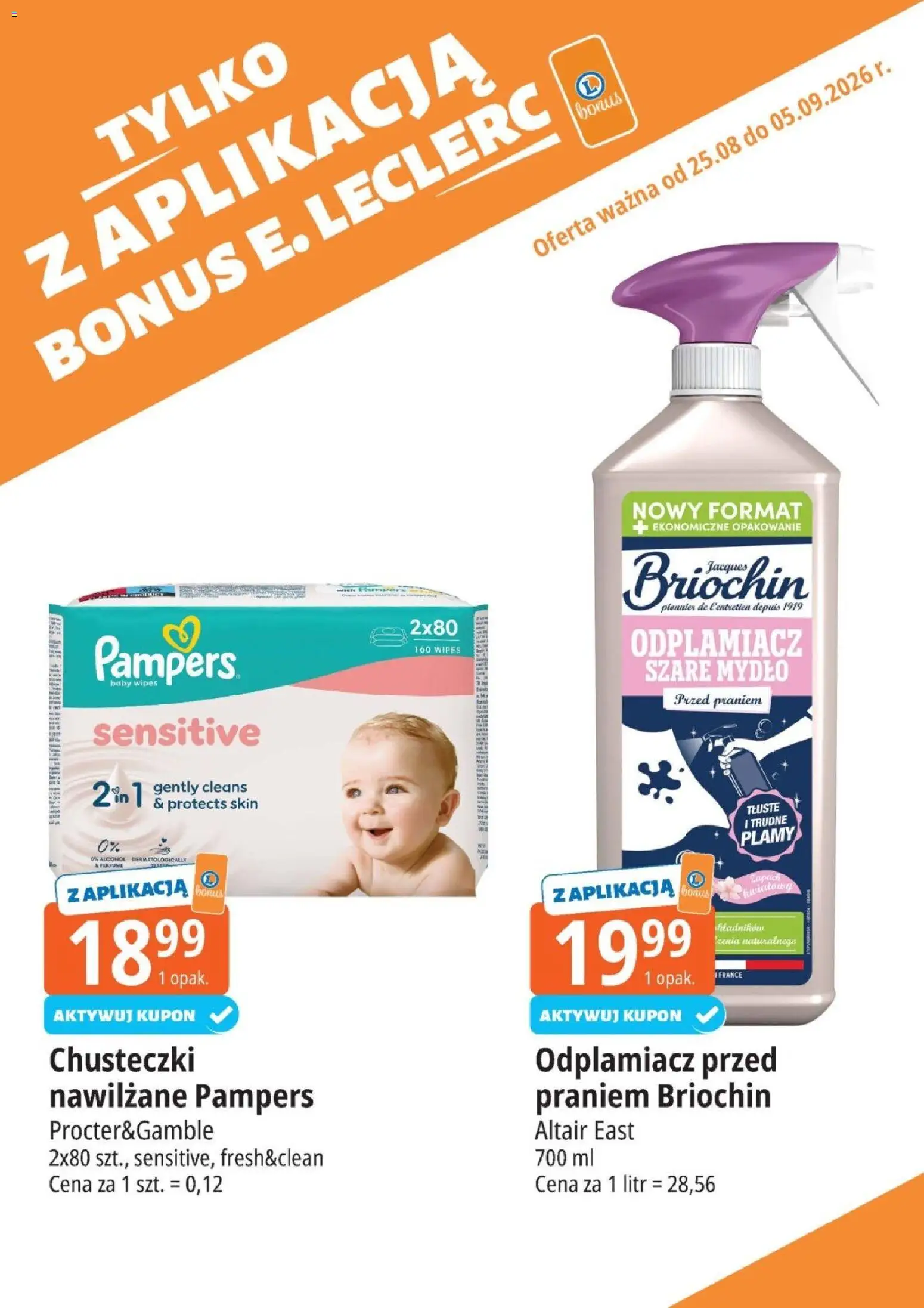 E.Leclerc gazetka - Tylko Z Aplikacją Bonus od 25.08.2026 | Strona: 1 | Produkty: Chusteczki, Szare mydło, Mydło, Odplamiacz