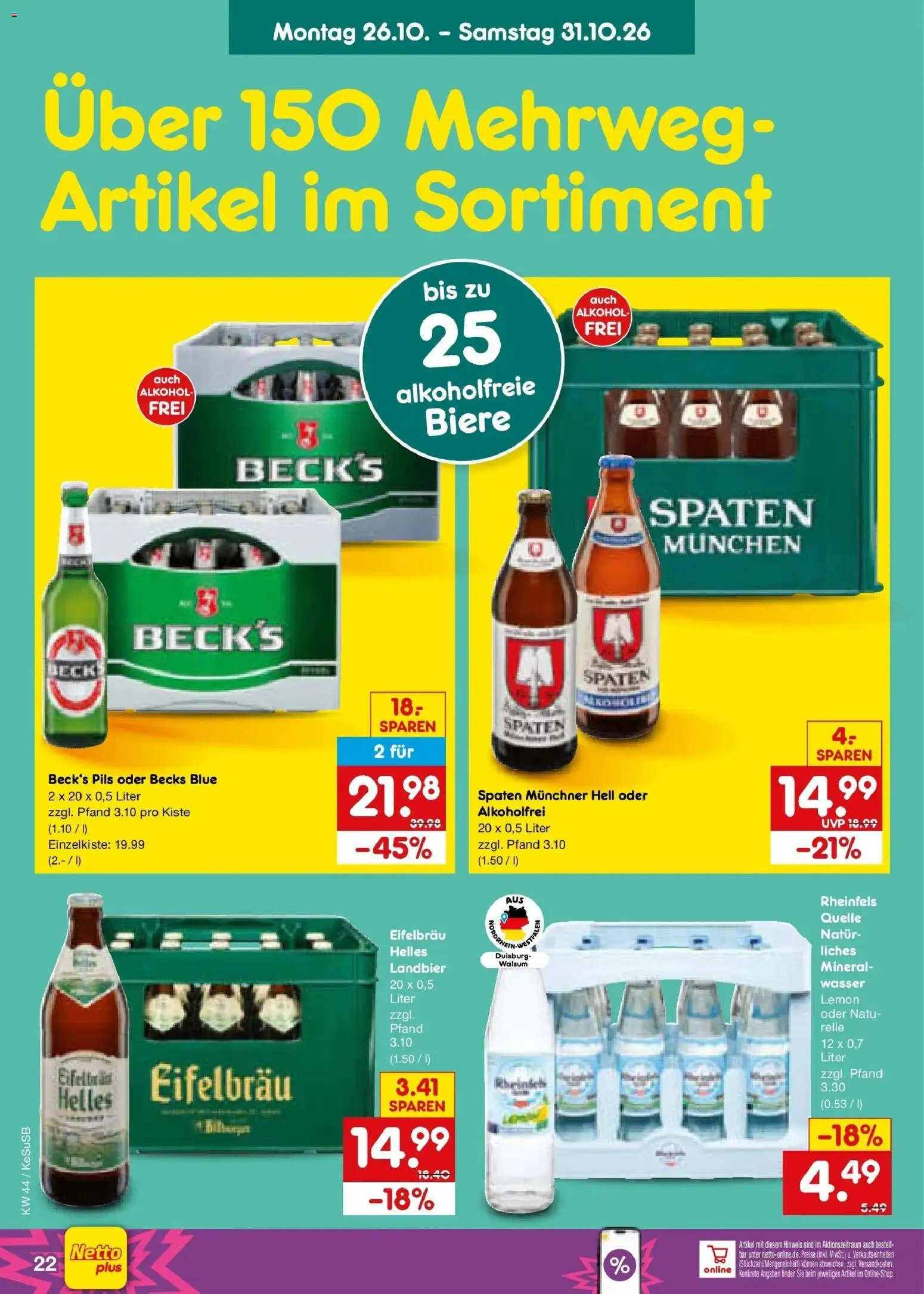 Netto Marken-Discount Prospekt Kruft – gültig ab 26.10.2026 | Seite: 30 | Produkte: Pils, Wasser, Alkohol, Rheinfels quelle