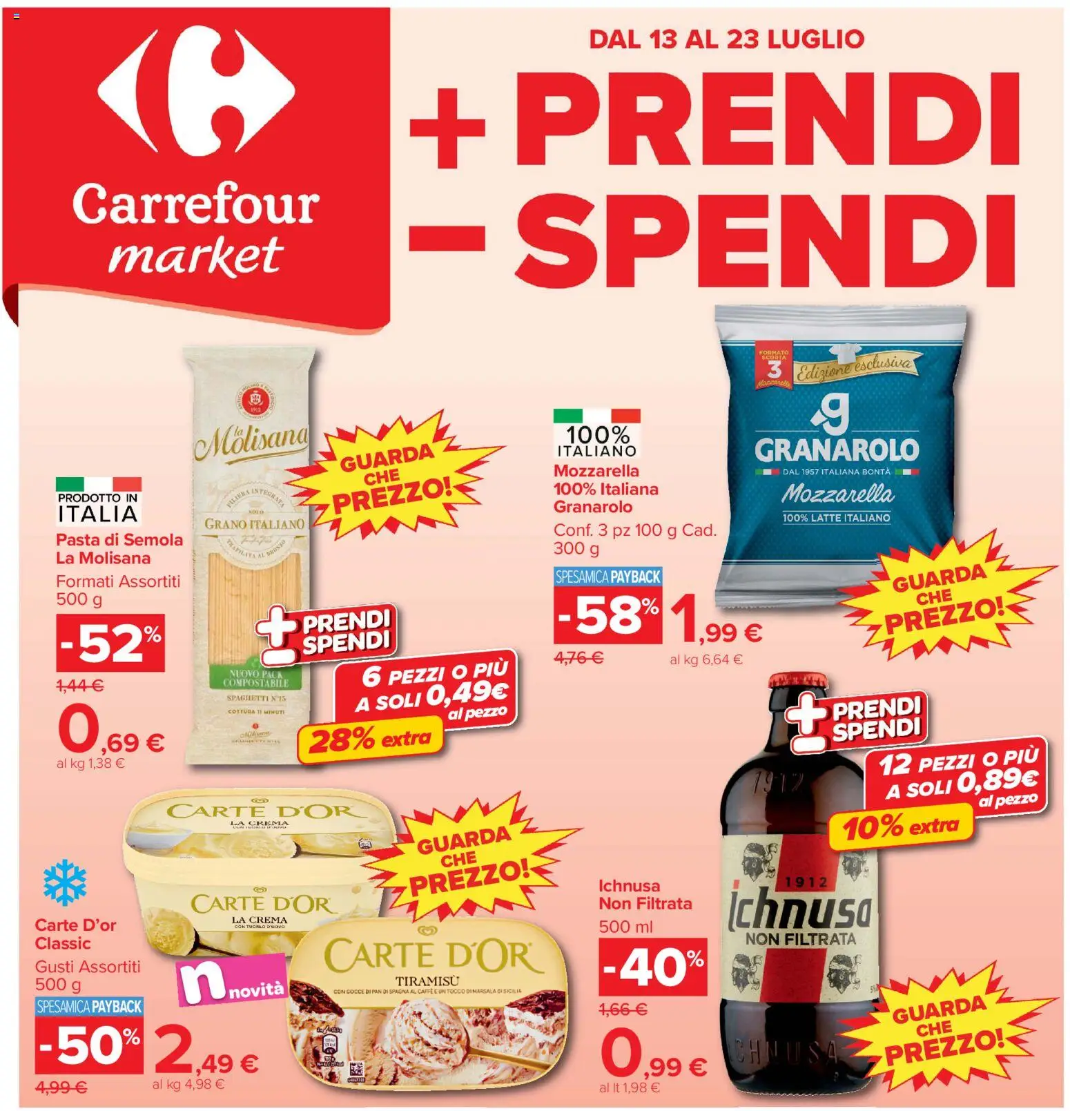 Volantino Carrefour del 13/07/2026 | Pagina: 1 | Prodotti: Crema, Mozzarella, Latte, Pasta