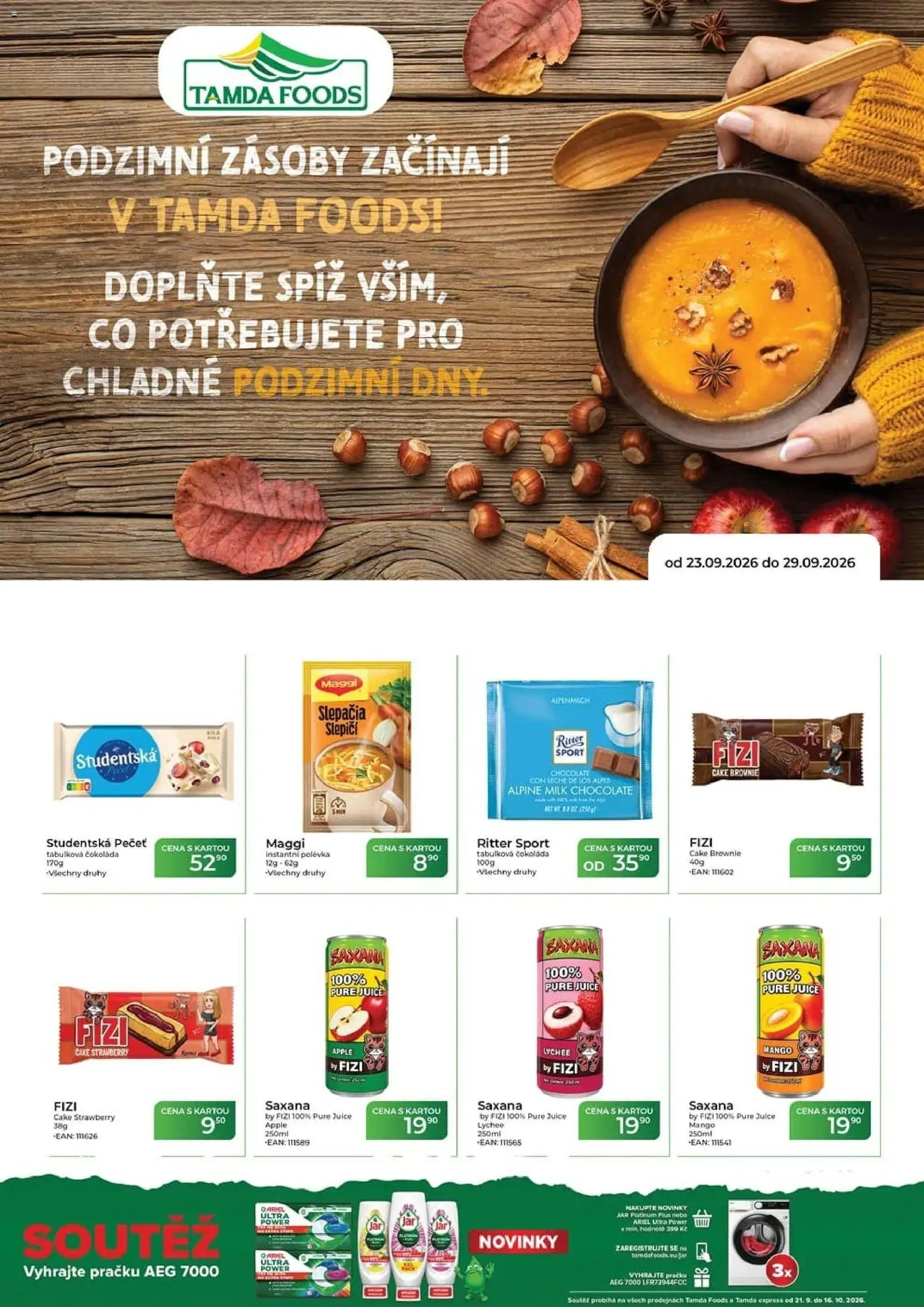 Tamda Foods leták od 23.09.2026 | Strana: 1 | Produkty: Tabulková čokoláda, Maggi, Studentská pečeť, Jar