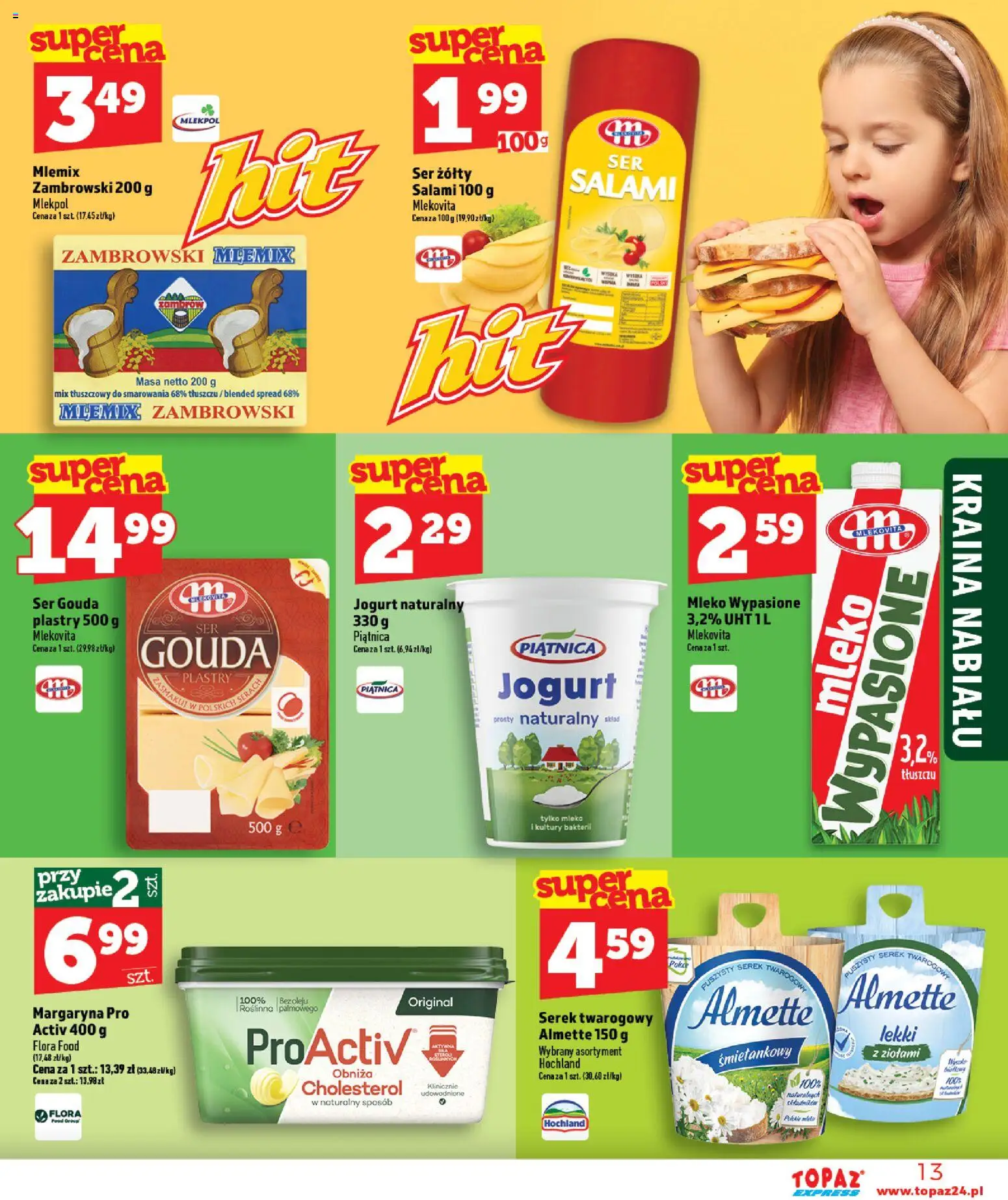Topaz gazetka - Express od 18.06.2026 | Strona: 13 | Produkty: Serek, Mleko, Jogurt, Salami