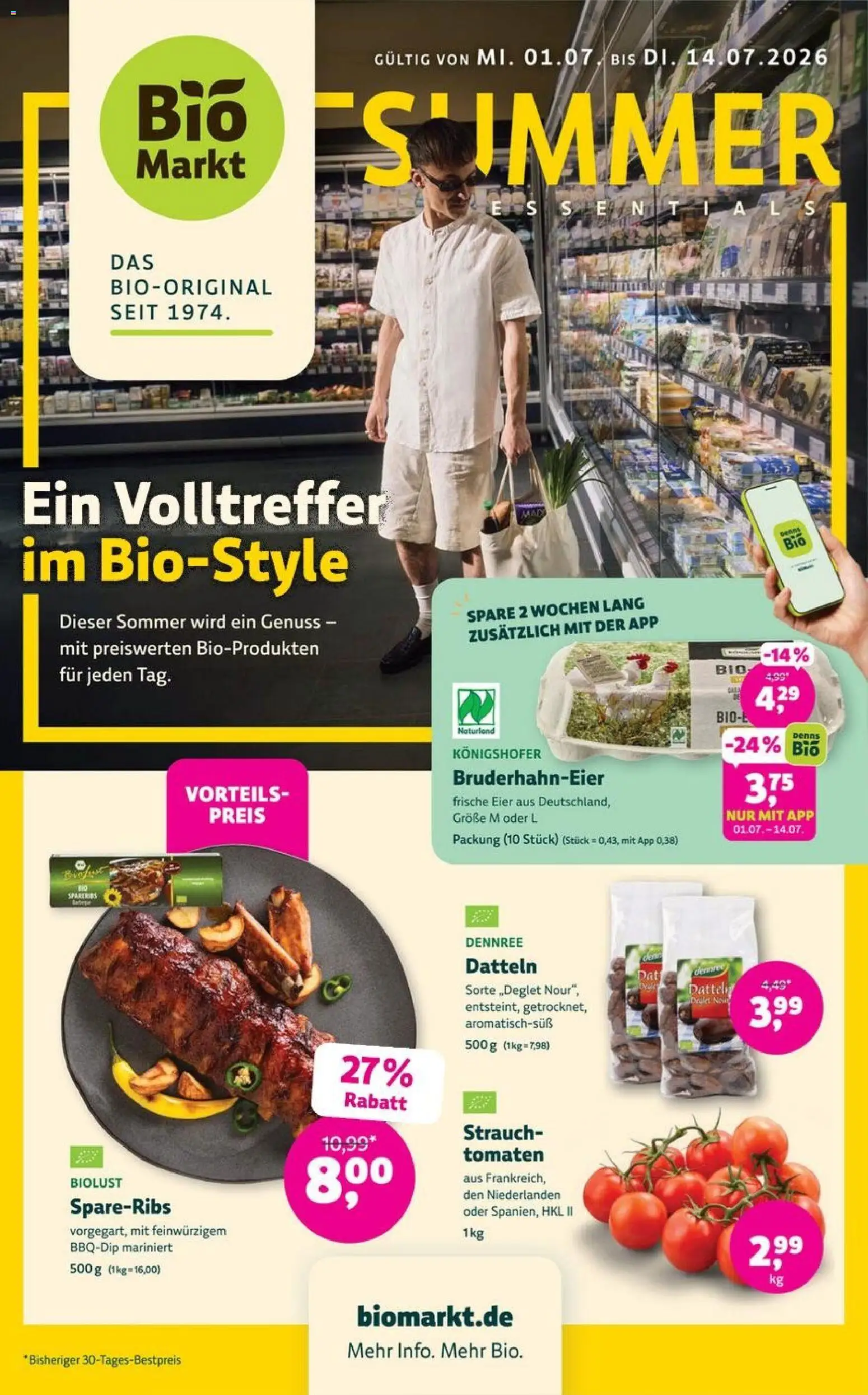 BioMarkt Prospekt – gültig ab 01.07.2026 | Seite: 1 | Produkte: Eier, Tomaten