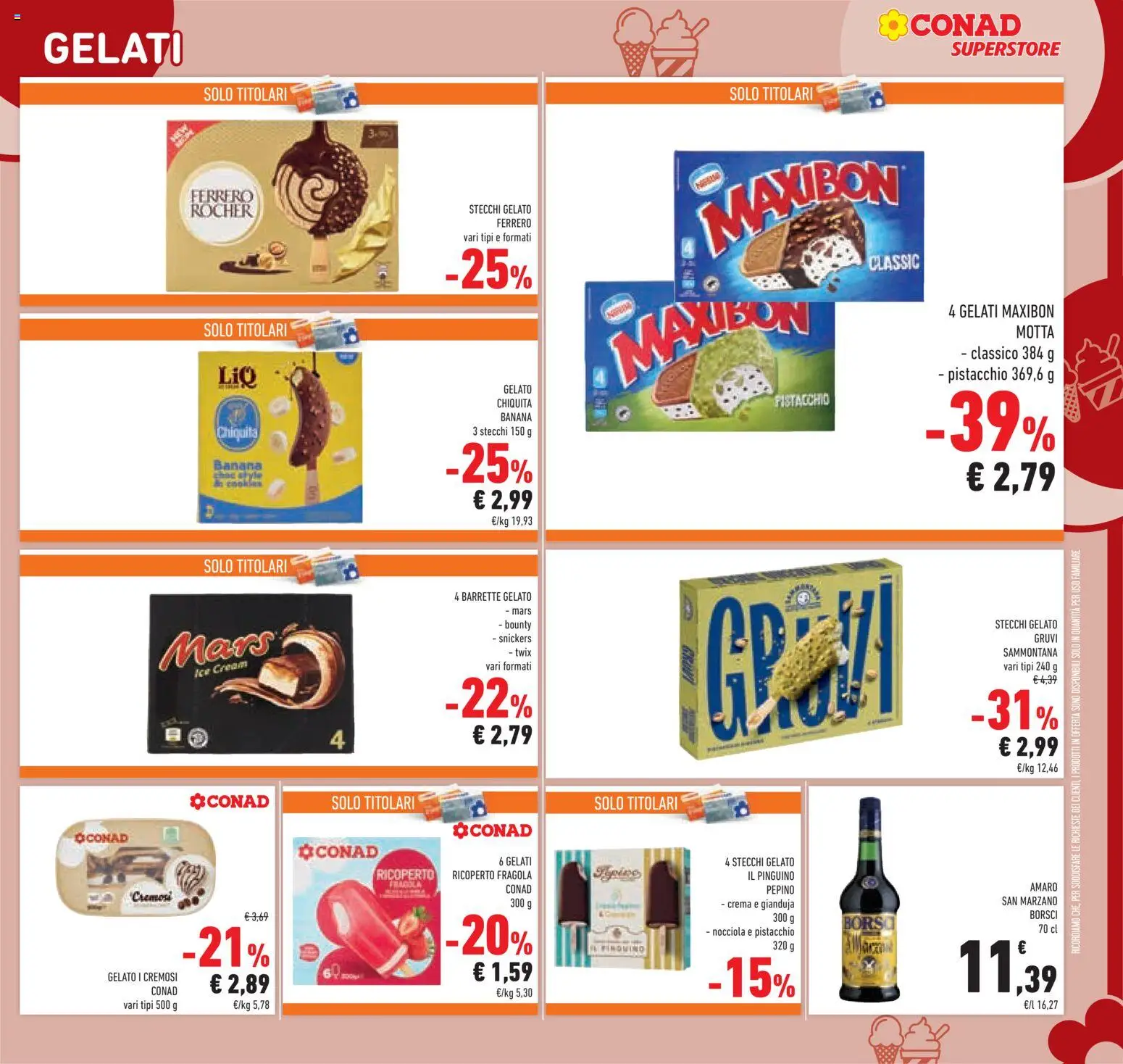 Volantino Conad del 12/08/2026 | Pagina: 23 | Prodotti: Crema, Pistacchio, Snickers, Amaro