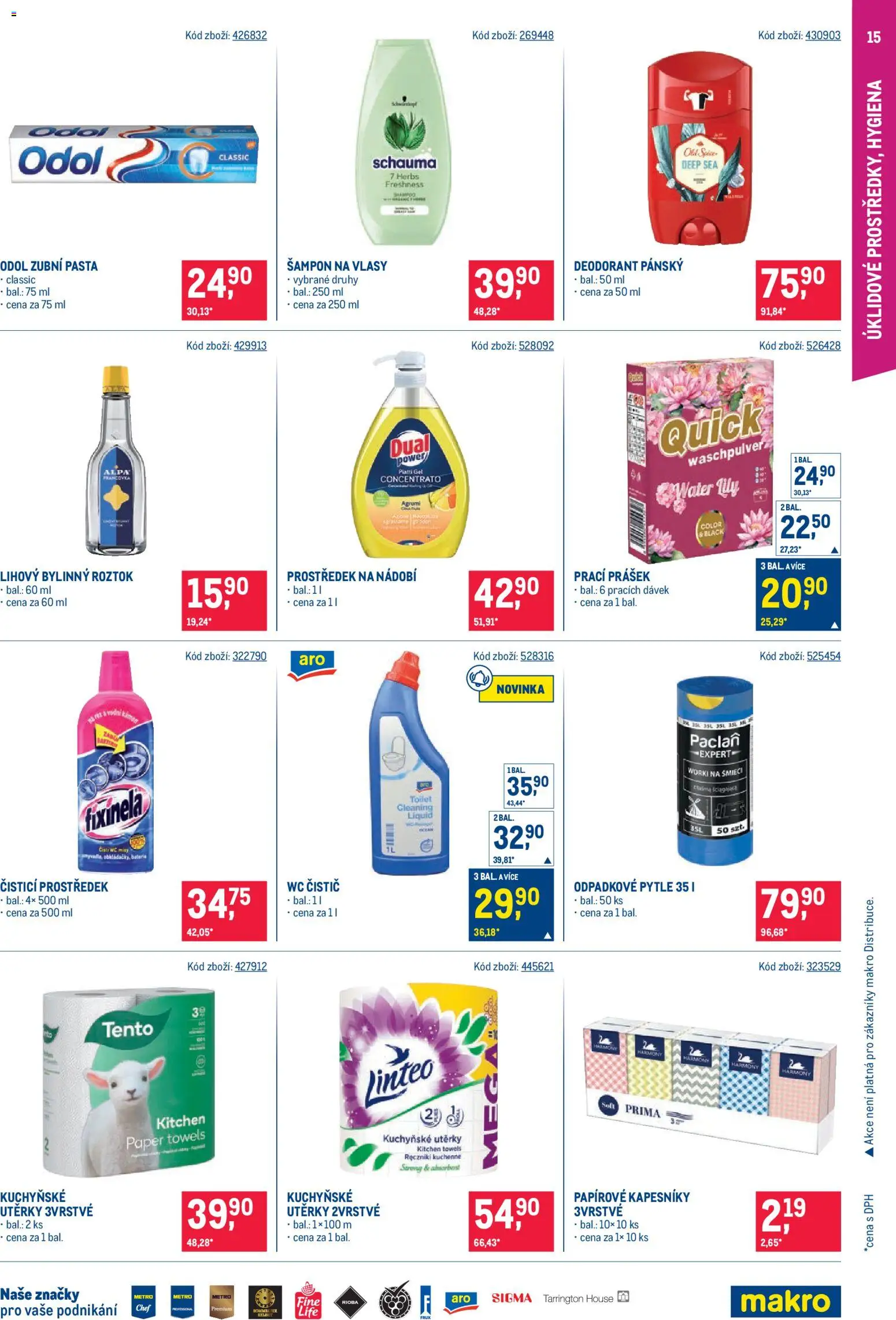 Makro leták od 23.09.2026 | Strana: 15 | Produkty: Nádobí, Papírové kapesníky, Wc, Šampon