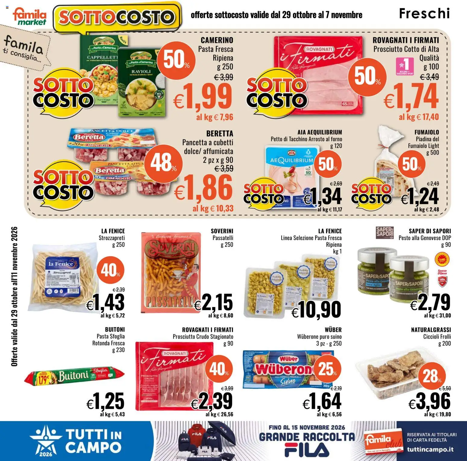 Volantino Famila del 29/10/2026 | Pagina: 2 | Prodotti: Pasta sfoglia, Ravioli, Petto di tacchino, Forno