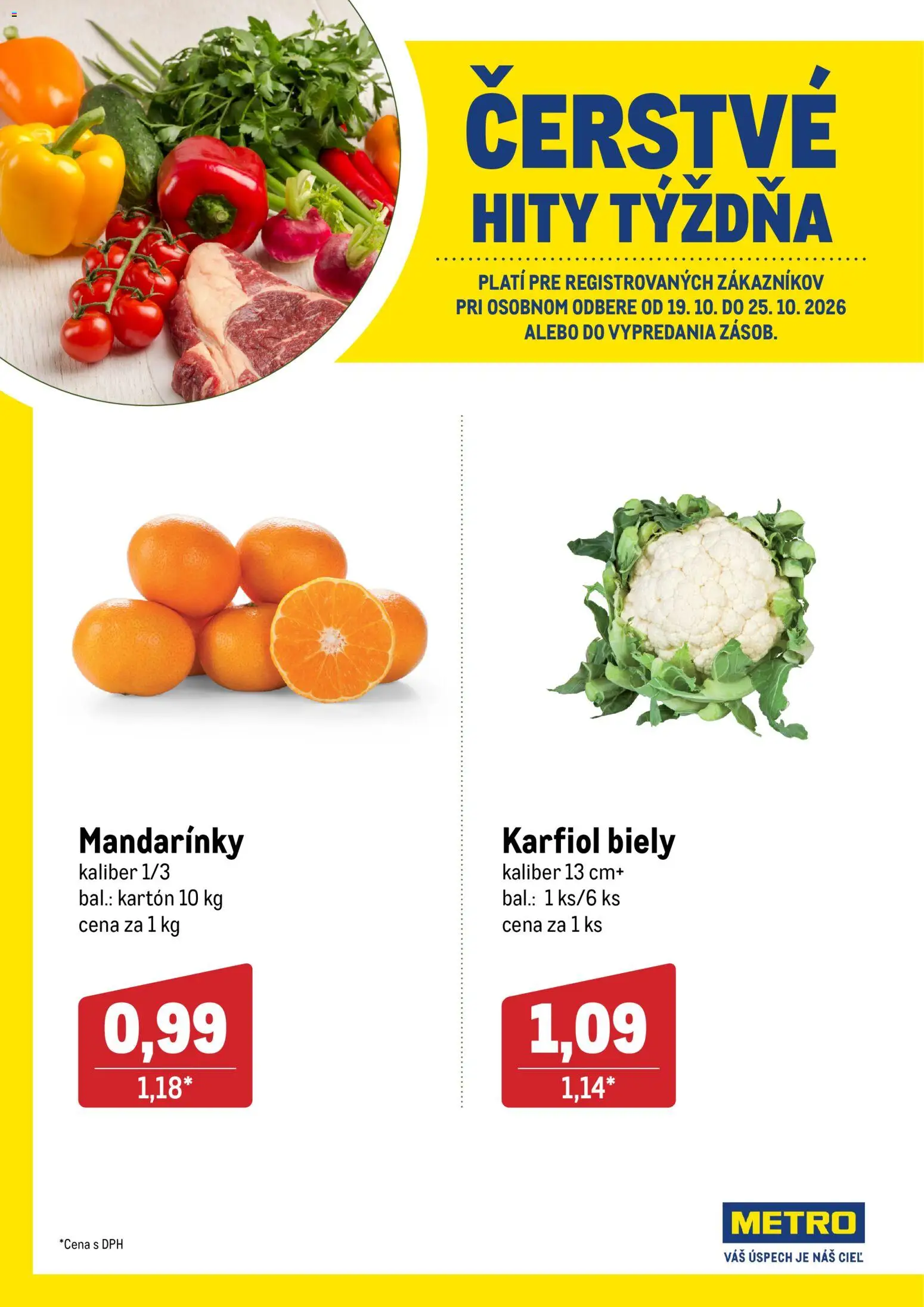 Nové Metro akcie – leták je platný od 19.10.2026 | Strana: 1 | Produkty: Karfiol, Mandarinky