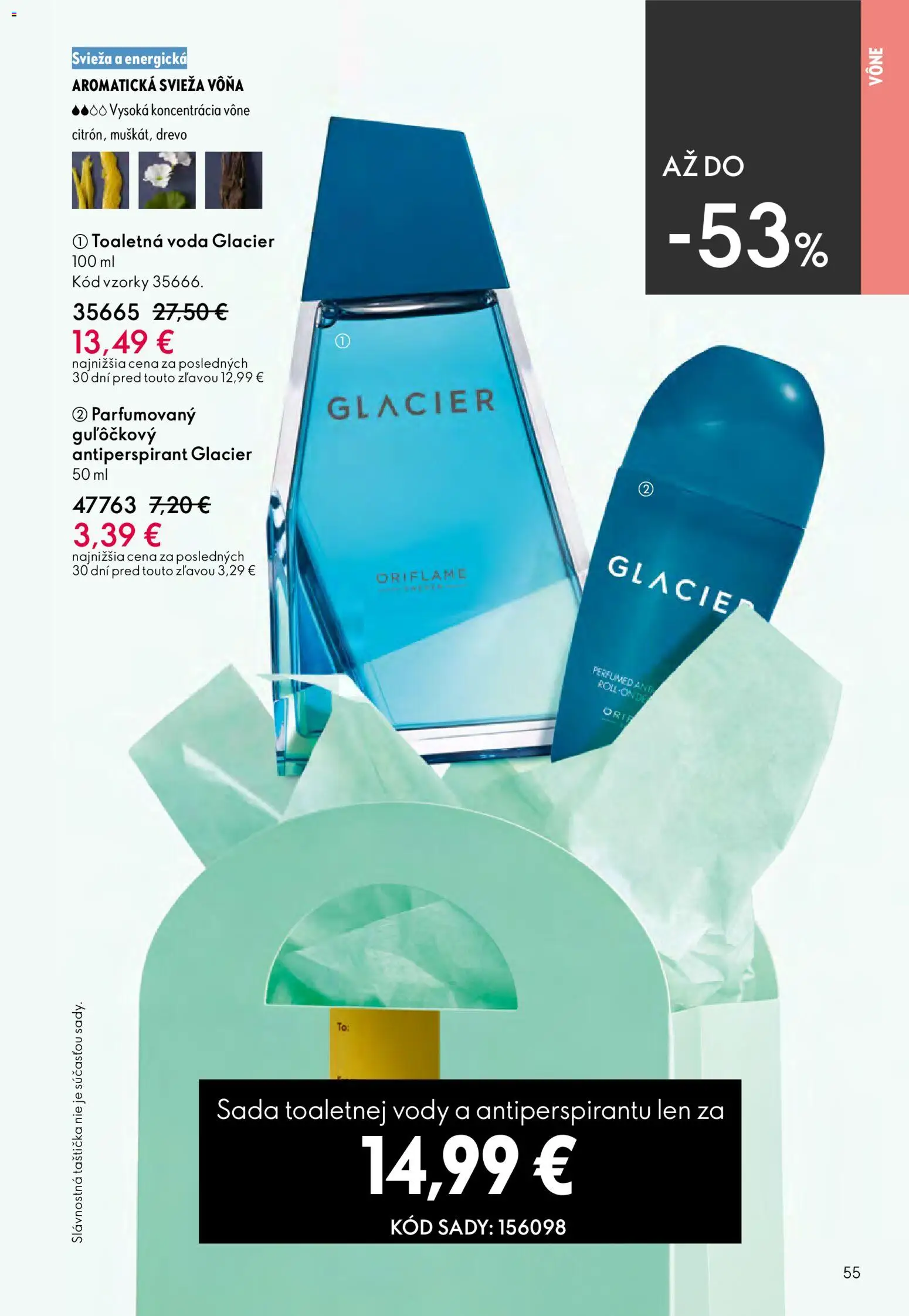 Nové Oriflame akcie – leták je platný od 27.05.2026 | Strana: 55 | Produkty: Toaletná voda, Antiperspirant, Voda