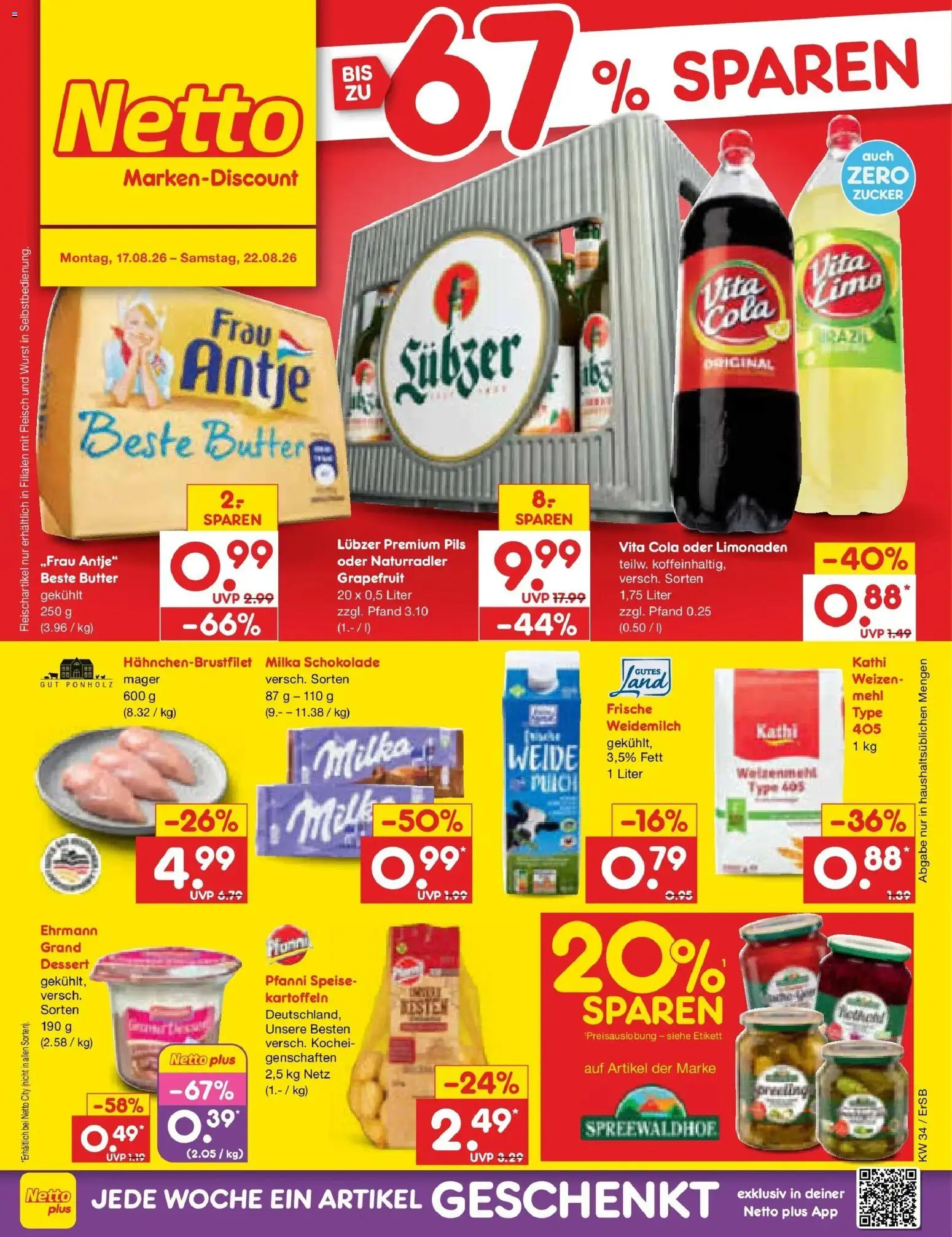 Netto Marken-Discount Prospekt Nordhausen – gültig ab 17.08.2026 | Seite: 1 | Produkte: Butter, Milka, Kartoffeln, Zucker