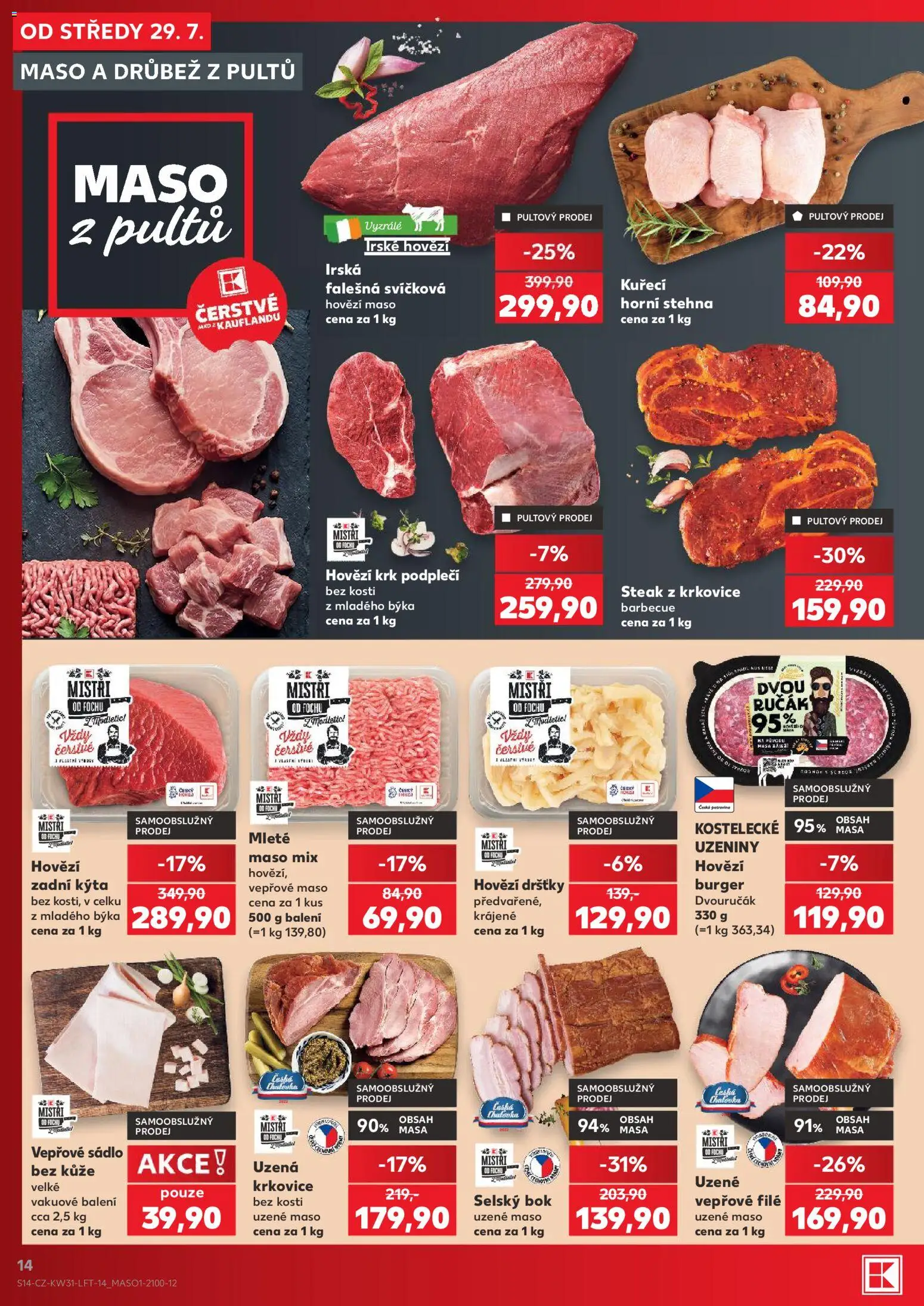 Kaufland leták - Plzeň Bory od 29.07.2026 | Strana: 14 | Produkty: Sádlo, Hovězí, Hovězí zadní, Uzeniny