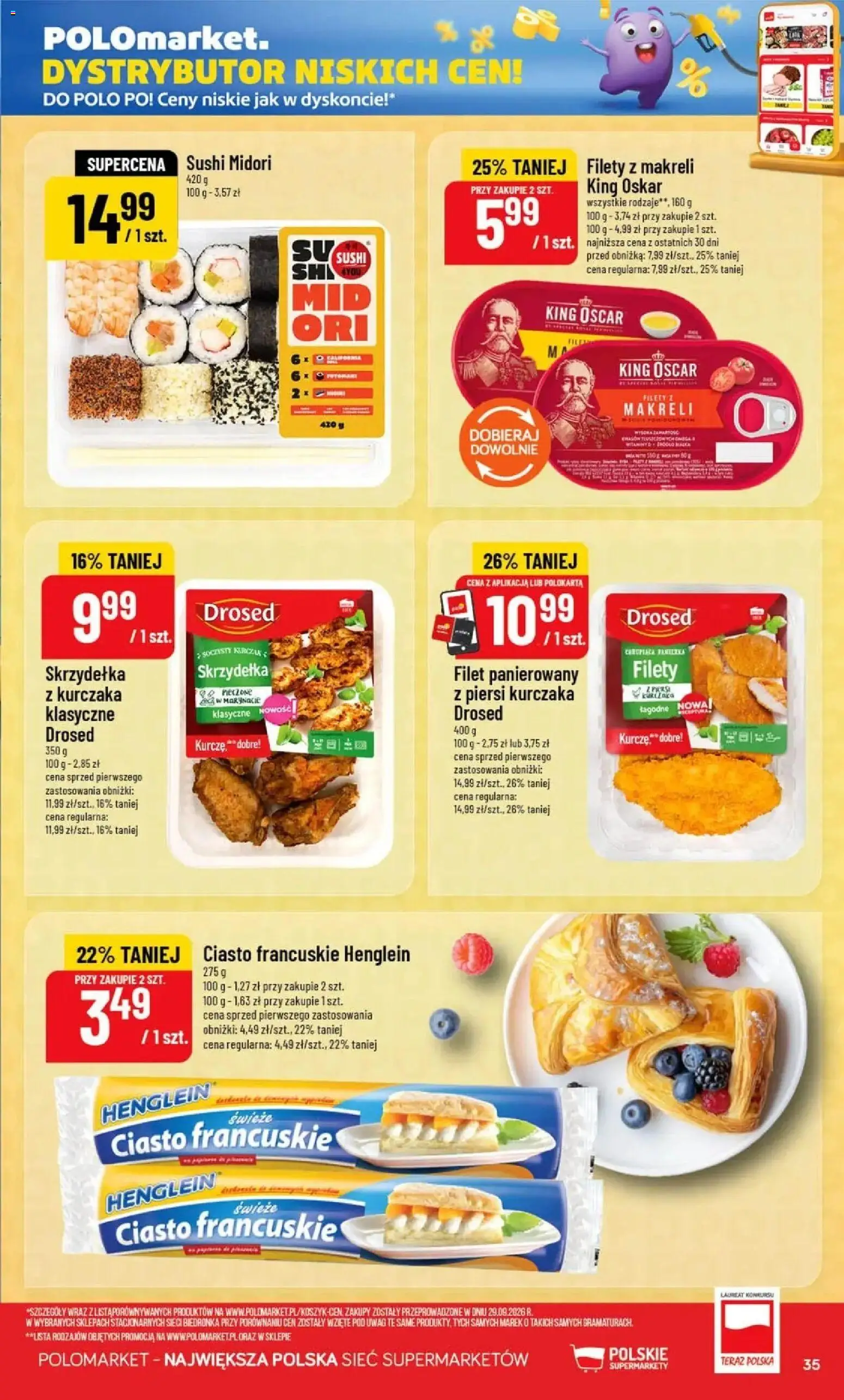 Nowa POLOmarket gazetka od jutra 07.10.2026 | Strona: 35 | Produkty: Filety z kurczaka, Kurczak, Sushi, Skrzydełka