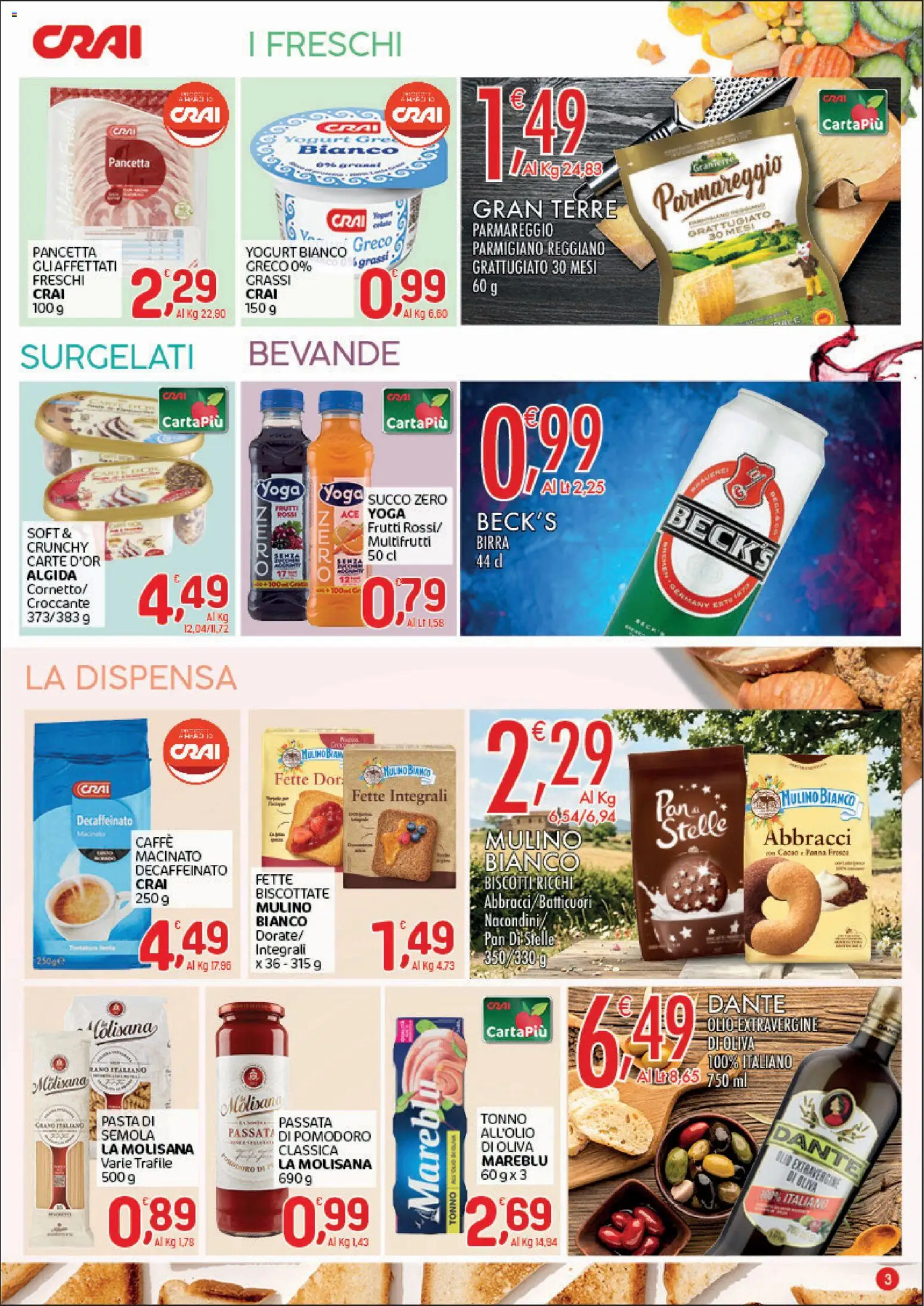 Volantino CRAI del 09/07/2026 | Pagina: 3 | Prodotti: Yogurt, Birra, Olio, Macinato
