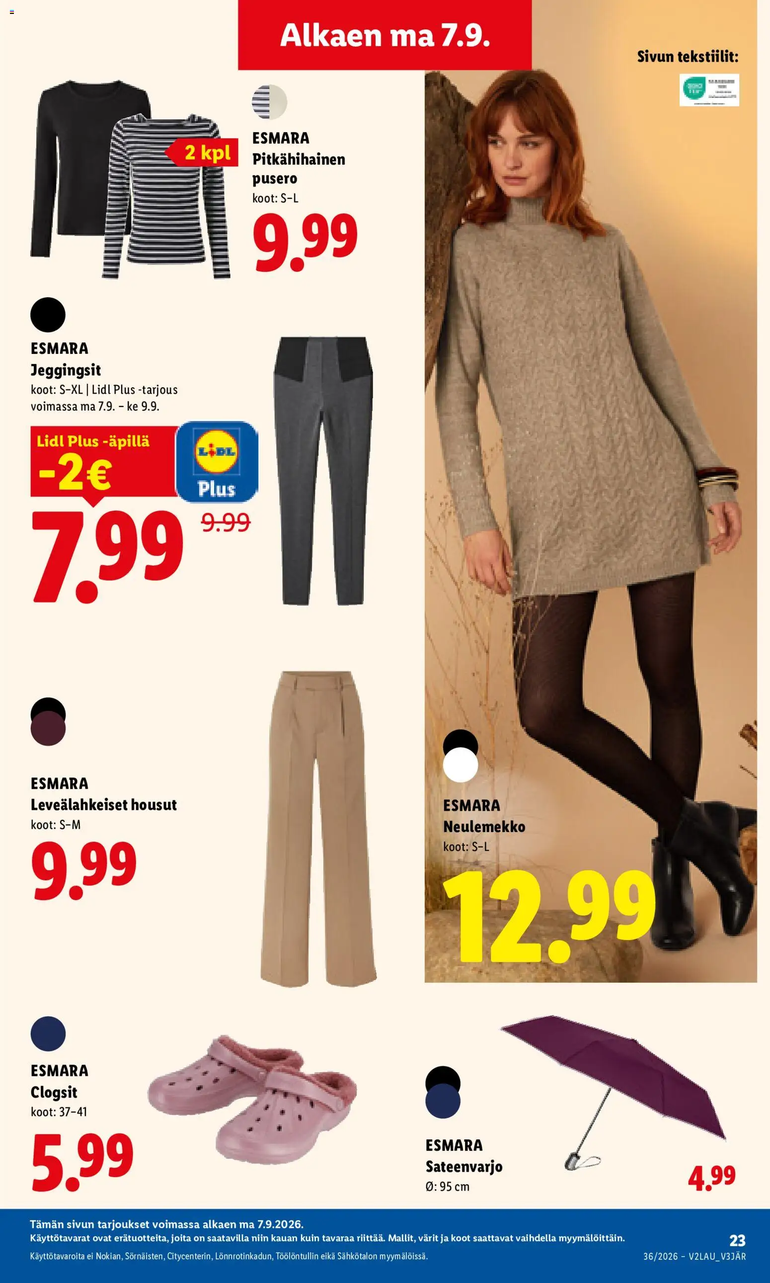 Lidl tarjoukset - Helsinki – voimassa 07/09/2026 alkaen | Sivu: 9 | Tuotteet: Pusero, Housut, Sateenvarjo