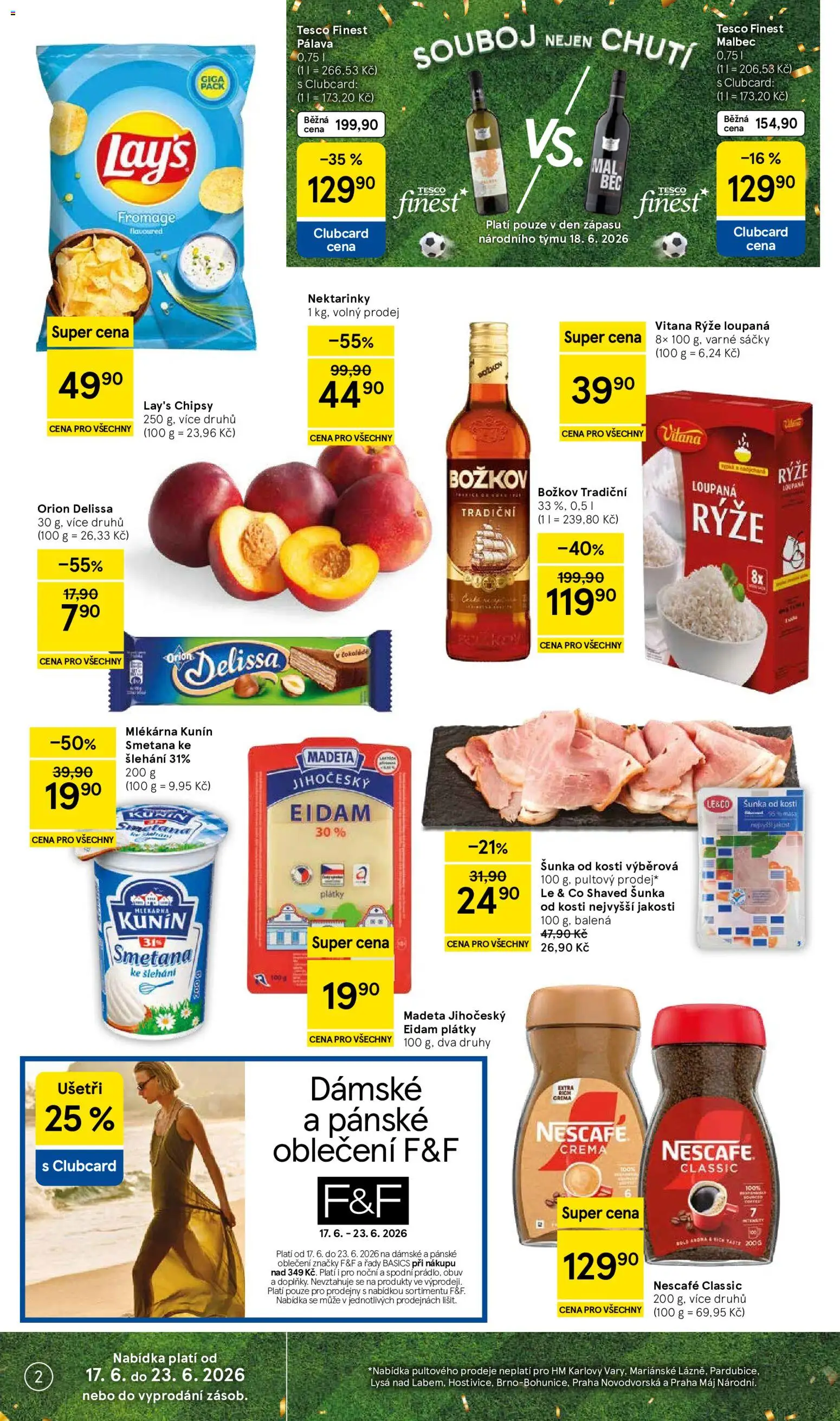 Tesco leták - Hypermarket od 17.06.2026 | Strana: 2 | Produkty: Šunka od kosti, Smetana, Nektarinky, Božkov