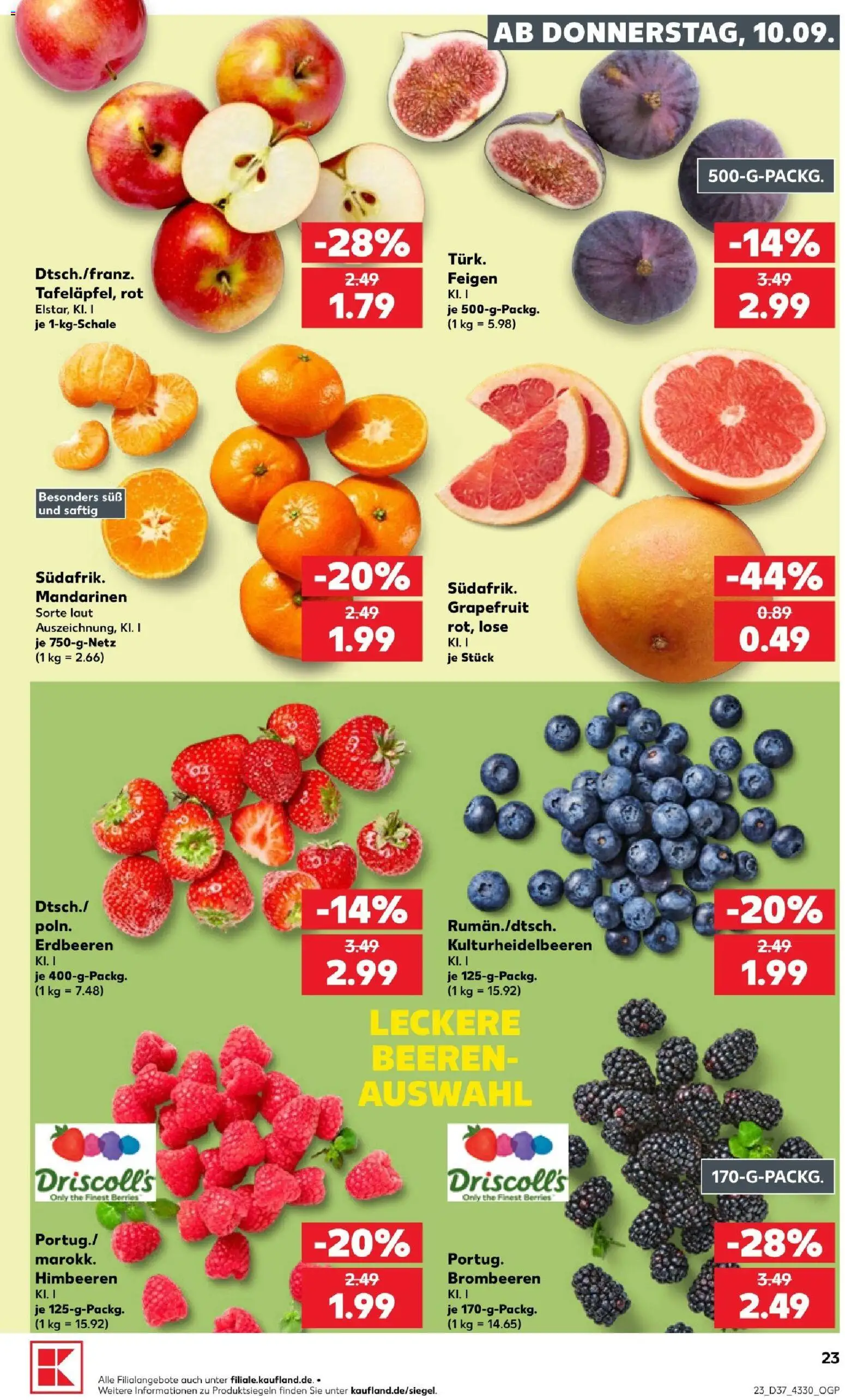 Kaufland Prospekt – gültig ab 10.09.2026 | Seite: 23 | Produkte: Himbeeren, Mandarinen, Grapefruit, Feigen