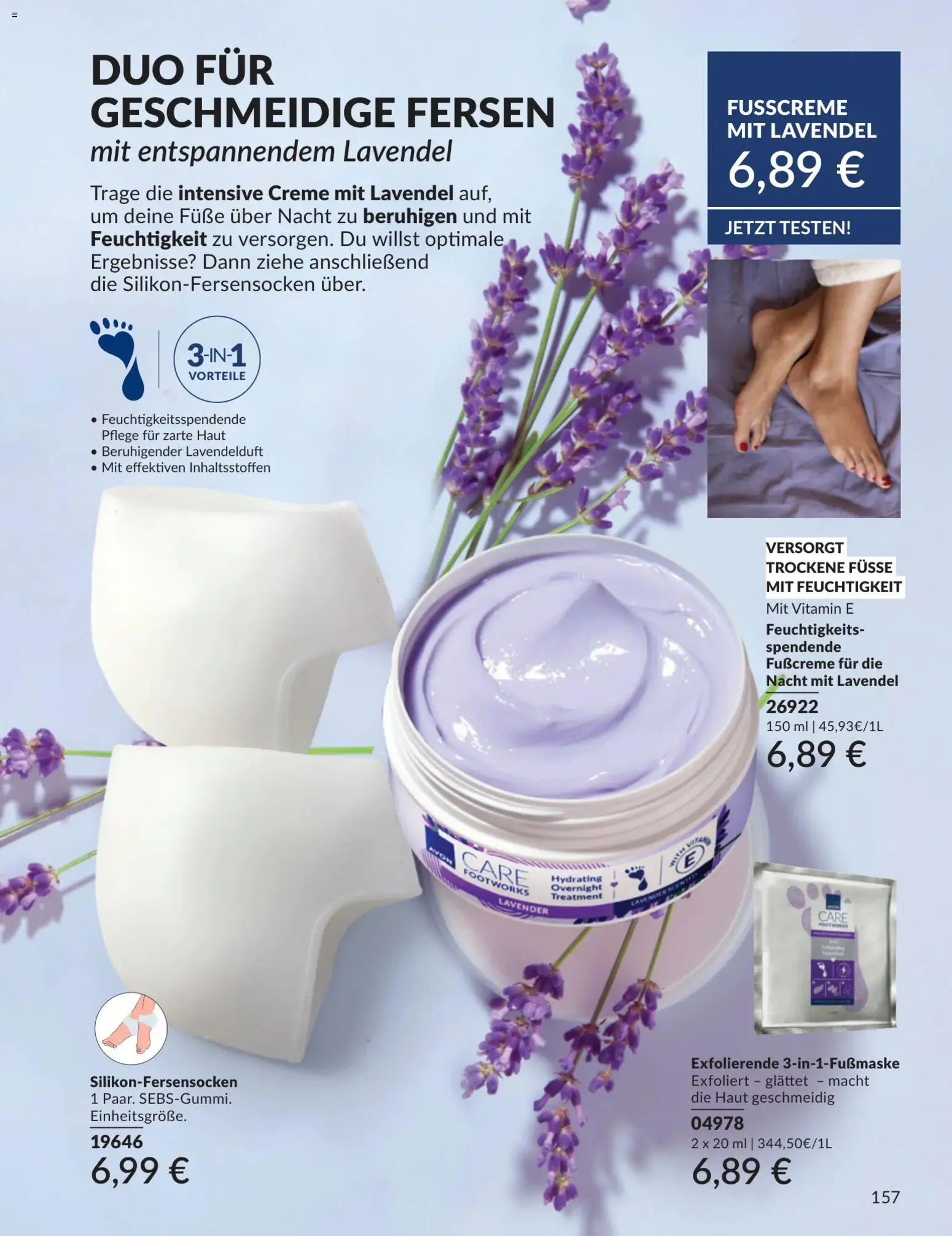 AVON Katalog Juli 2026 – gültig ab 01.07.2026 | Seite: 157 | Produkte: Creme, Lavendel, Fußcreme