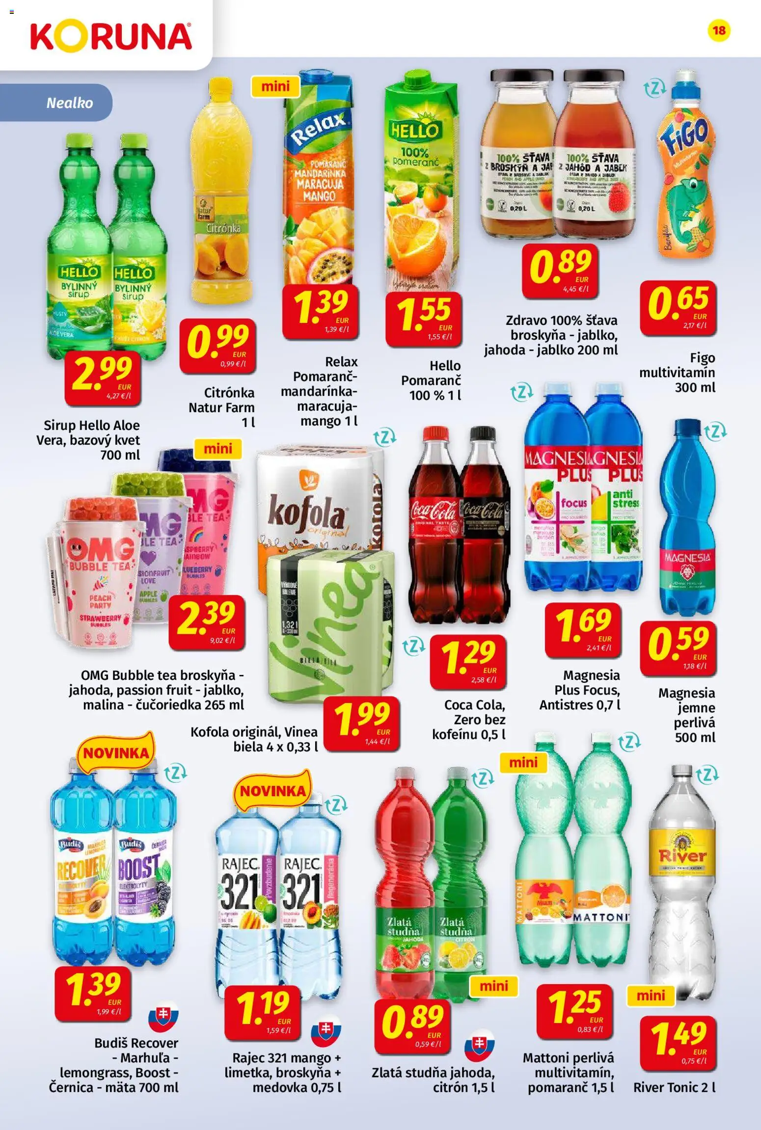 Nové Koruna akcie – leták je platný od 05.06.2026 | Strana: 18 | Produkty: Rajec, Kofola, Mattoni, Vinea
