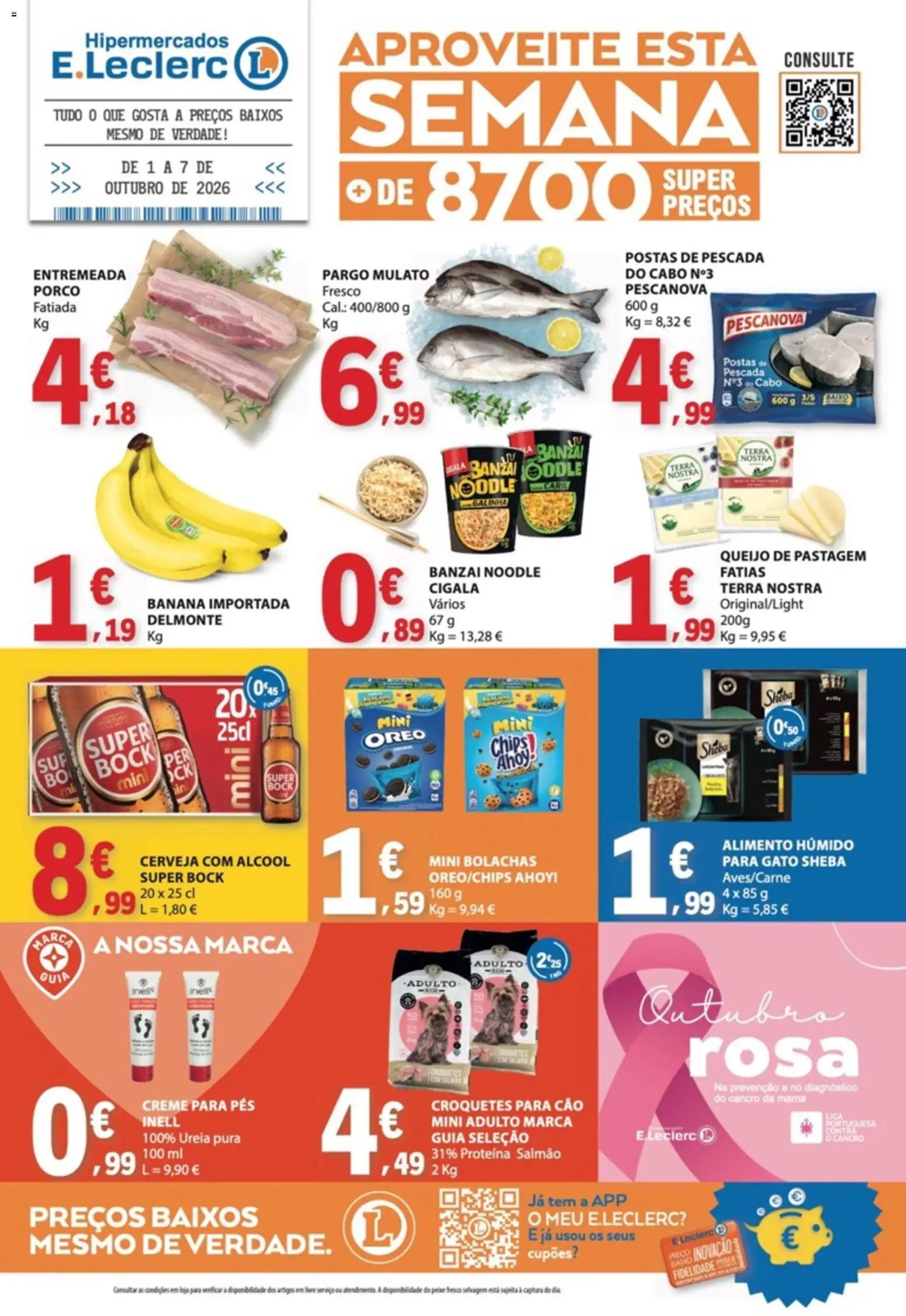 E.Leclerc folheto │ válido de 01/10/2026 | Página: 1 | Produtos: Pescada, Super bock, Oreo, Peixe