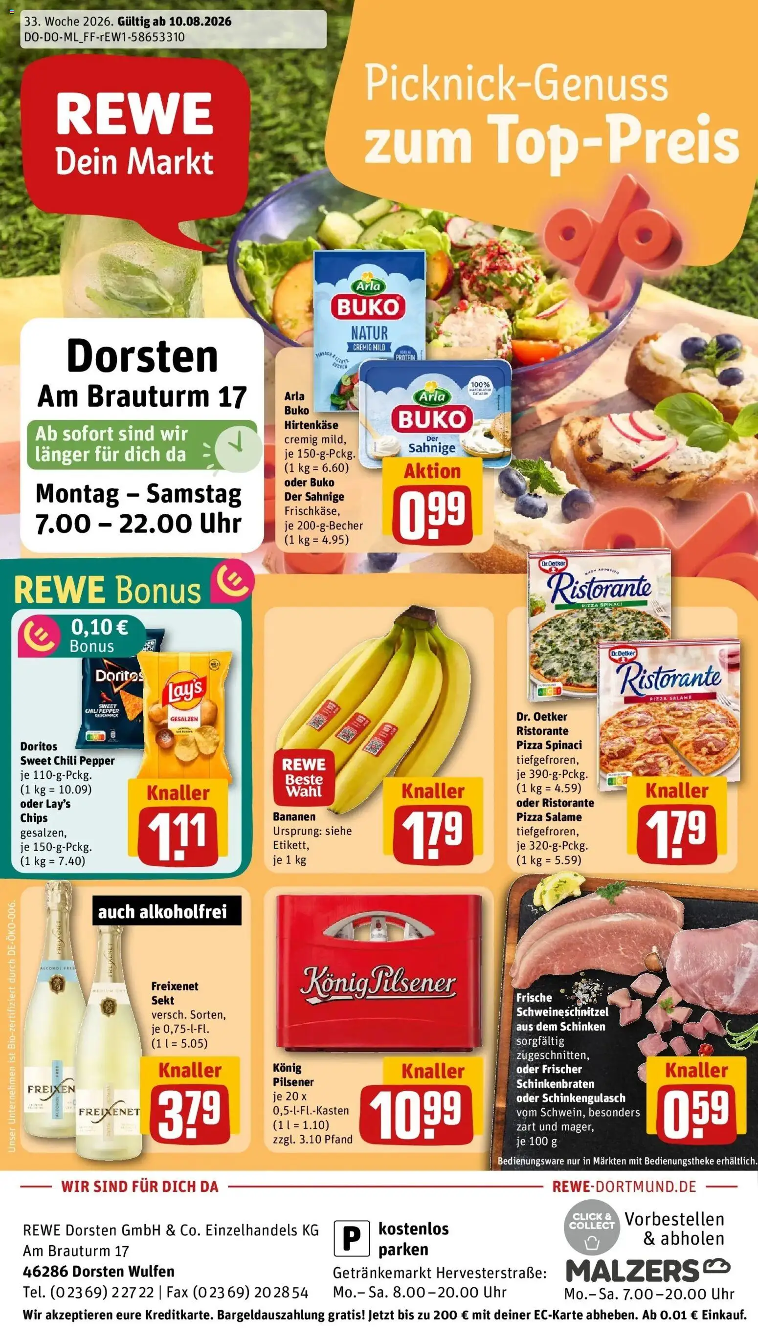 REWE Prospekt ab 10.08.2026 zum Blättern » Angebote | Seite: 1 | Produkte: Ristorante, Arla buko, Chili, Schinken