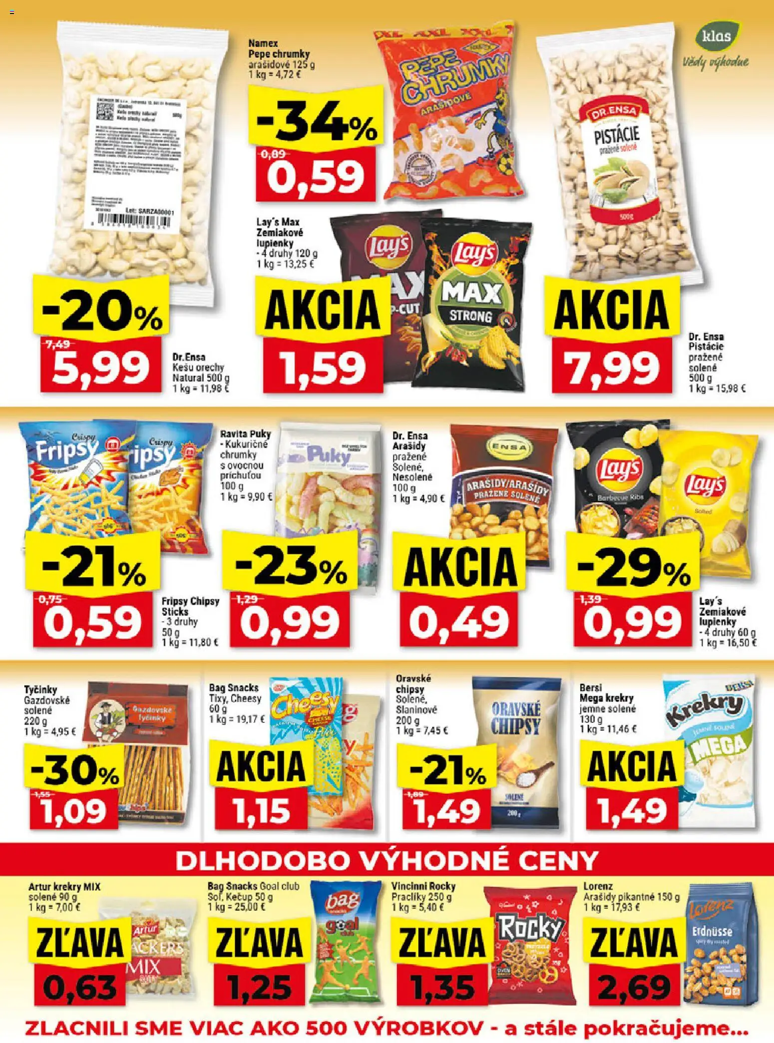 Nové Klas akcie – leták je platný od 07.09.2026 | Strana: 20 | Produkty: Krekry, Chipsy, Orechy, Kešu