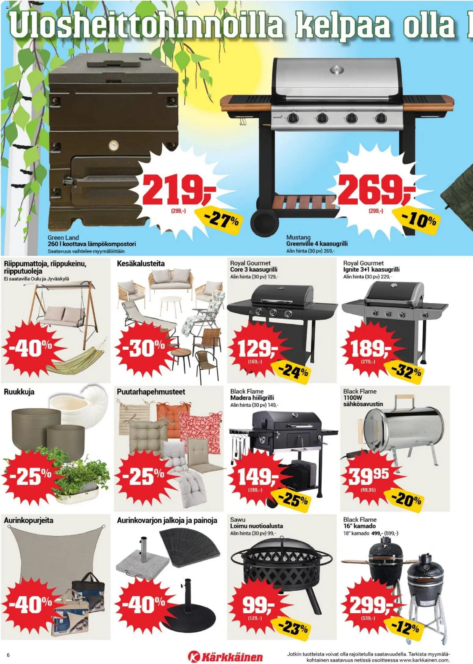 Kärkkäinen tarjoukset – voimassa 24/06/2026 alkaen | Sivu: 6 | Tuotteet: Kaasugrilli, Hiiligrilli