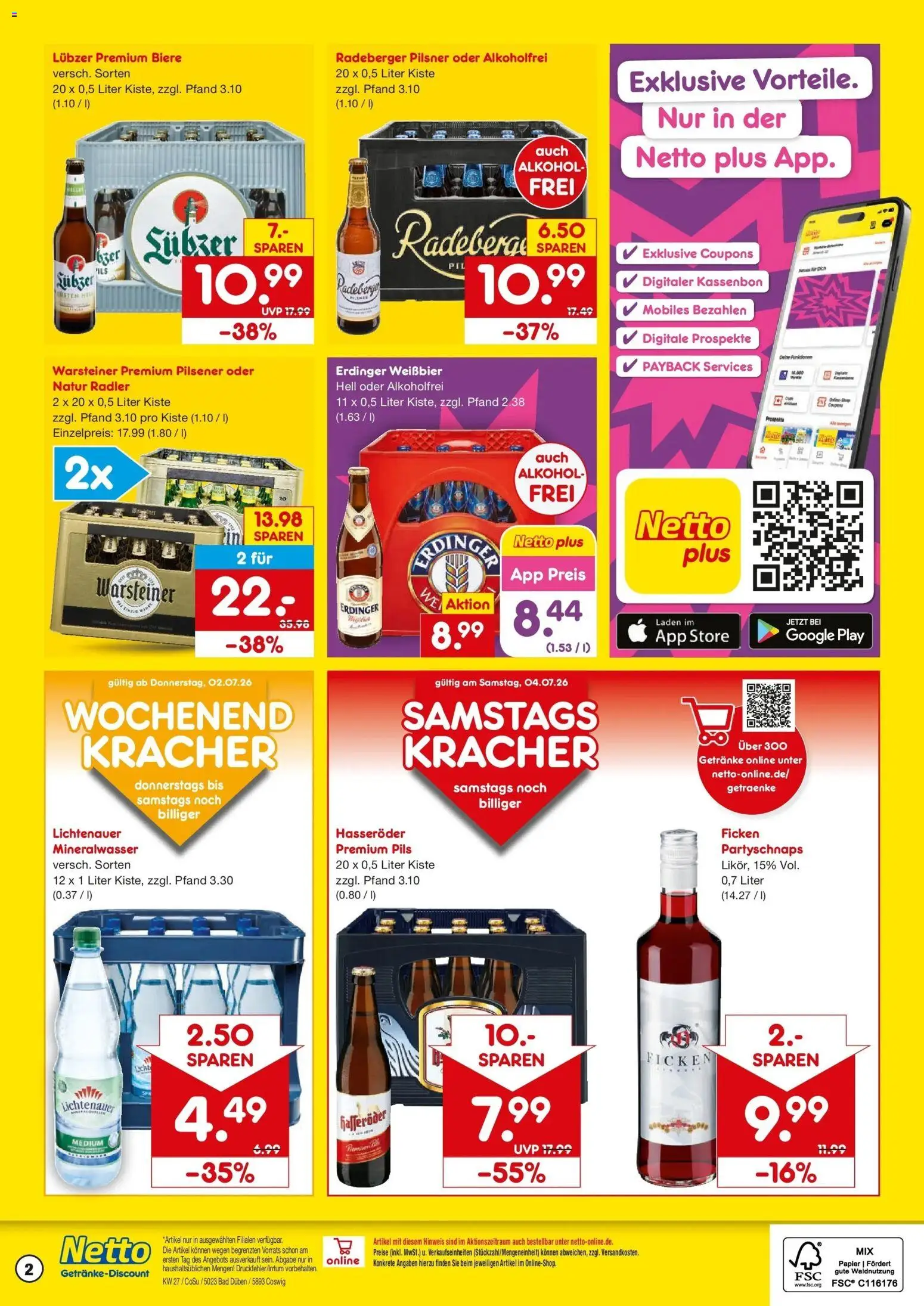 Netto Marken-Discount Prospekt Coswig-Anhalt – gültig ab 29.06.2026 | Seite: 2 | Produkte: Bad, Mineralwasser, Hasseröder, Lubzer