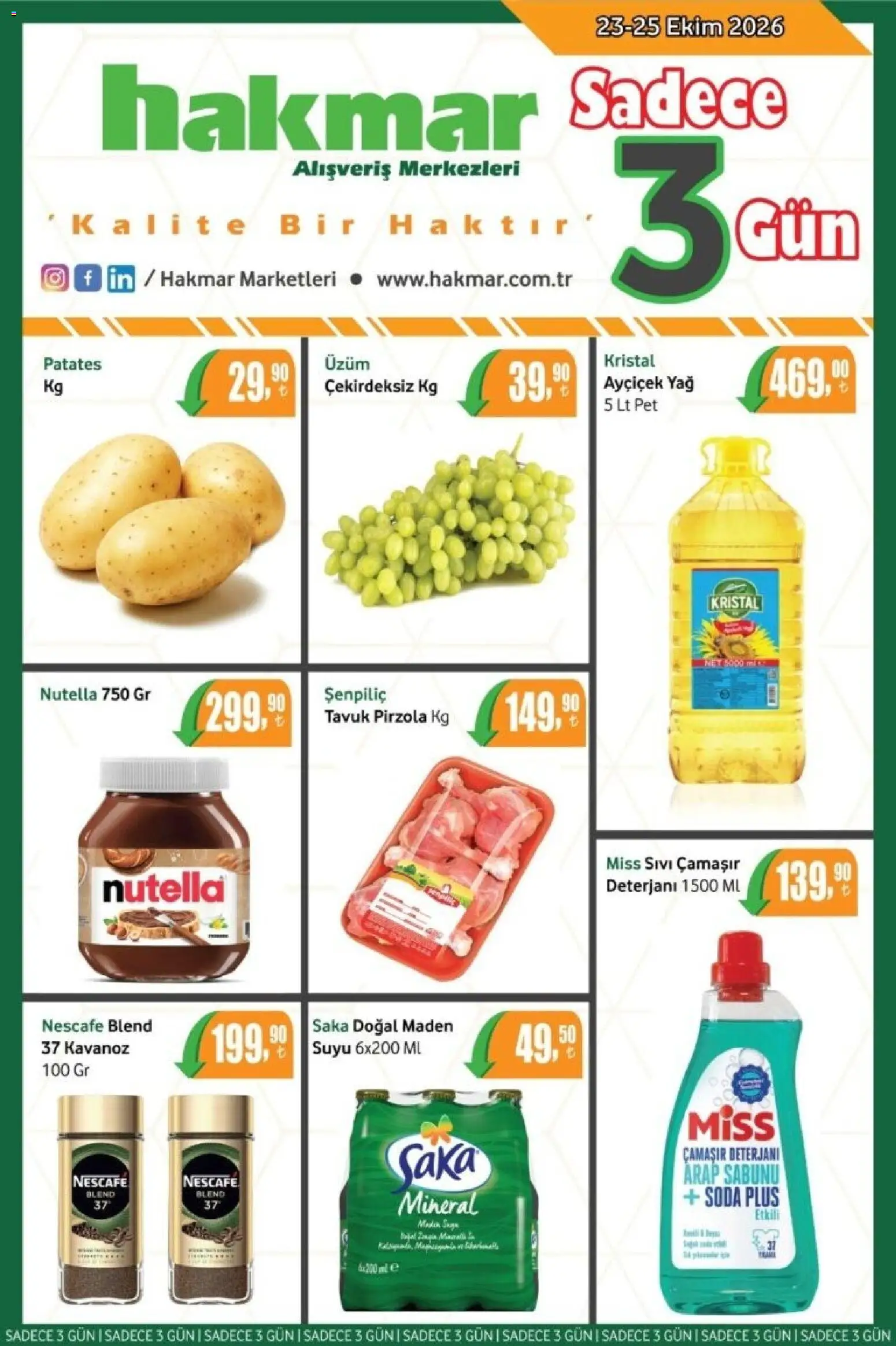 Hakmar - Katalog Sadece 3 Gün - 23 Ekim 2026 tarihinden itibaren geçerlidir | Sayfa: 1 | Ürünler: Arap sabunu, Patates, Üzüm, Soda