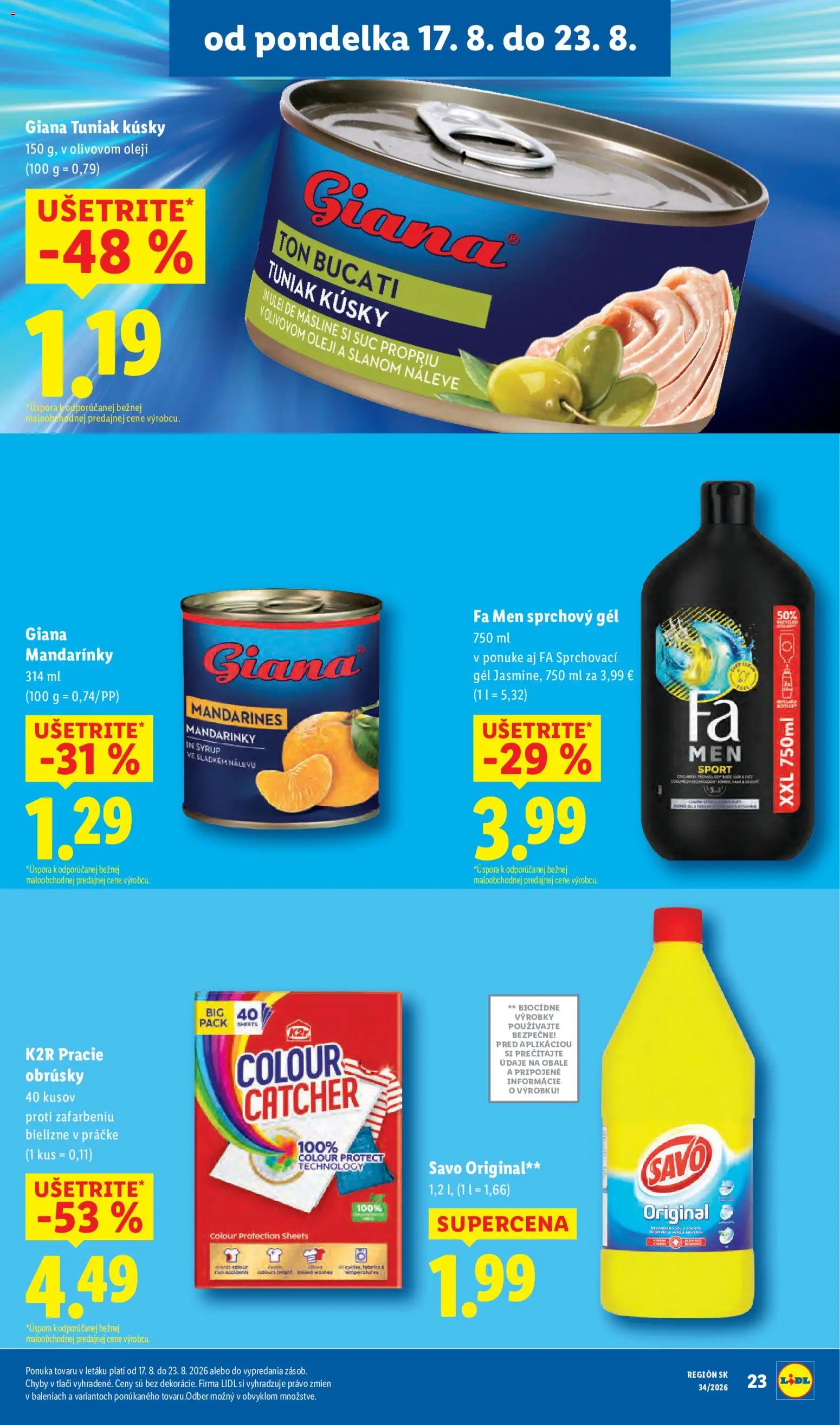 Nové Lidl akcie – leták je platný od 17.08.2026 | Strana: 27 | Produkty: Tuniak, Savo, Sprchový gél, Mandarinky