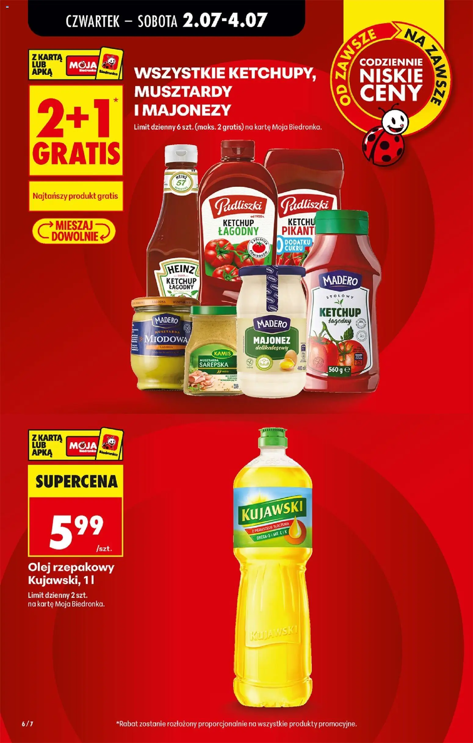 Biedronka gazetka od czwartku od 02.07.2026 | Strona: 6 | Produkty: Karta, Ketchup madero, Musztarda, Olej