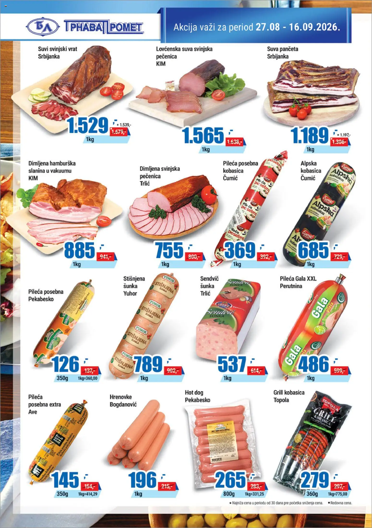 Trnava Promet katalog - važi od 27.08.2026 | Strana: 2 | Proizvode: Pileća šunka, Šunka, Kobasica, Pečenica