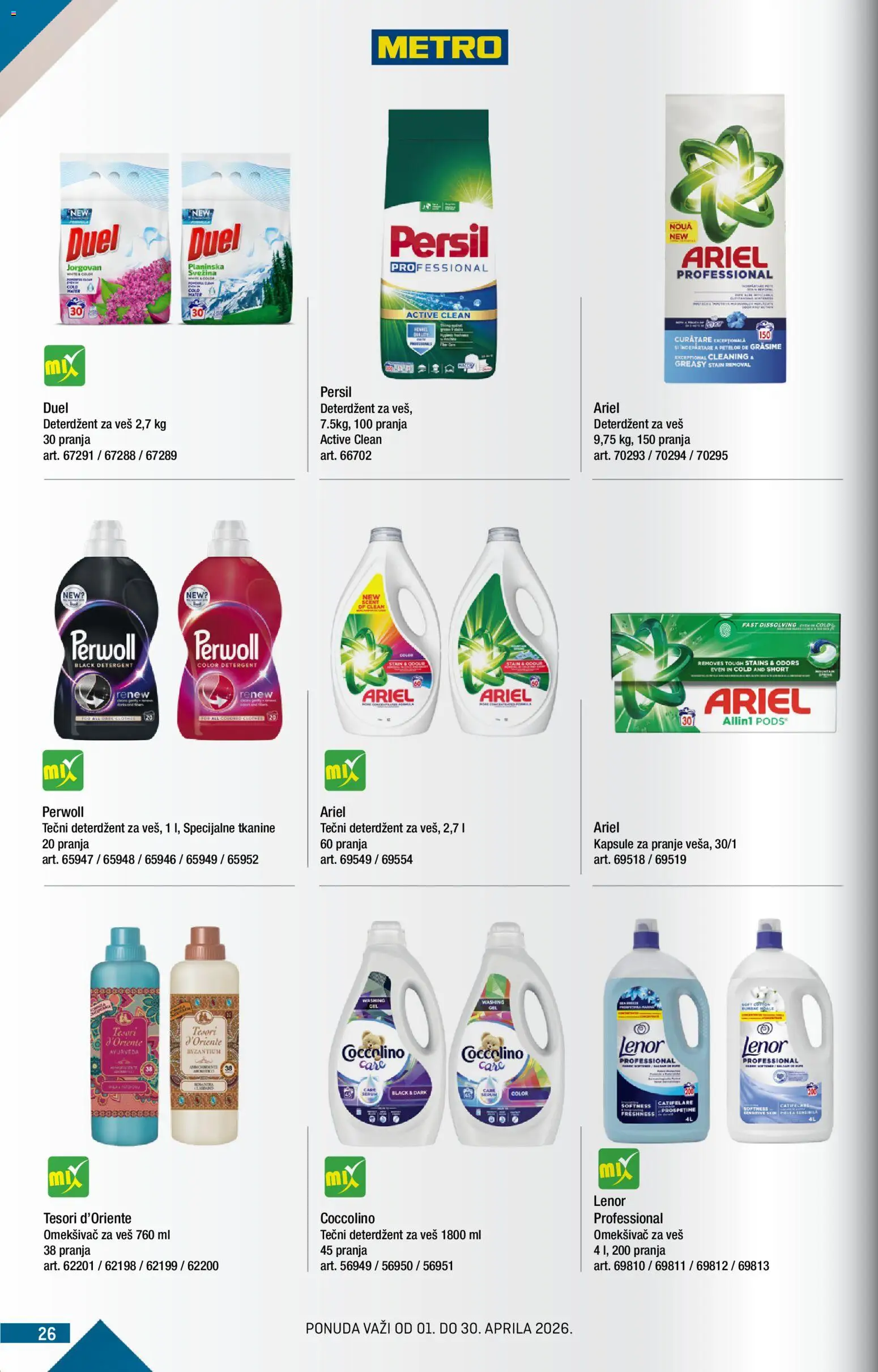 Metro katalog - važi od 01.04.2026 | Strana: 26 | Proizvode: Deterdžent, Ariel, Kapsule, Coccolino
