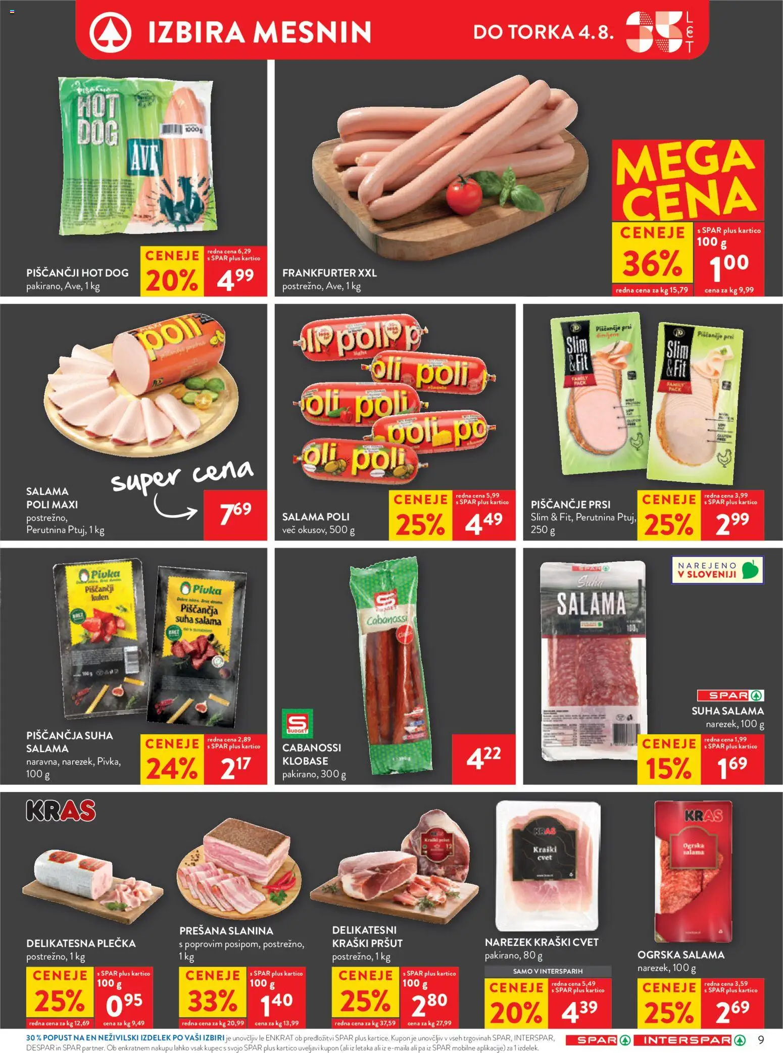 Novi Spar katalog ponudbe – veljaven od 27.07.2026 | Stran: 15 | Izdelki: Narezek, Slanina, Salama, Klobase