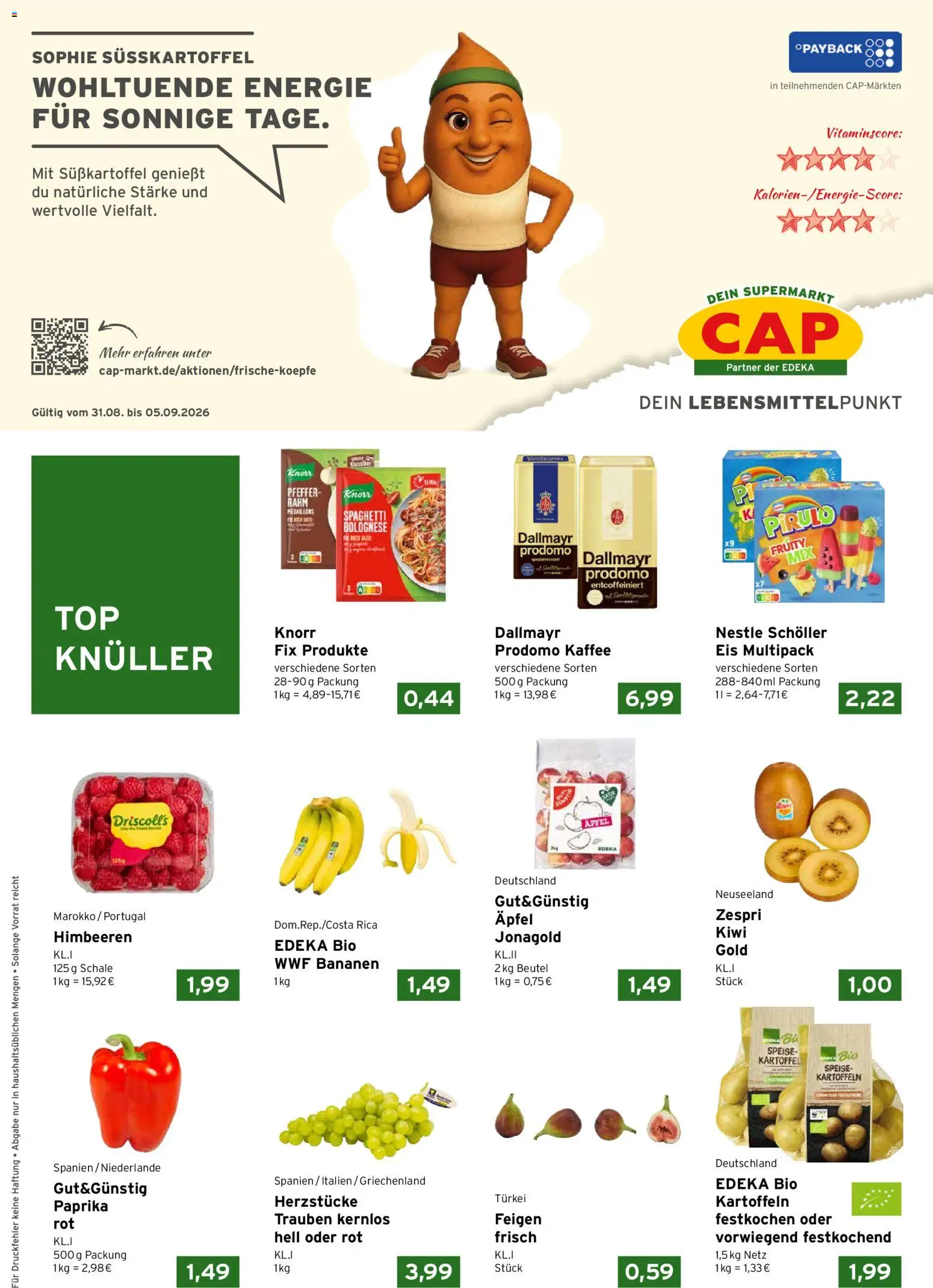 CAP Markt Prospekt – gültig ab 31.08.2026 | Seite: 1 | Produkte: Himbeeren, Äpfel, Dallmayr, Paprika