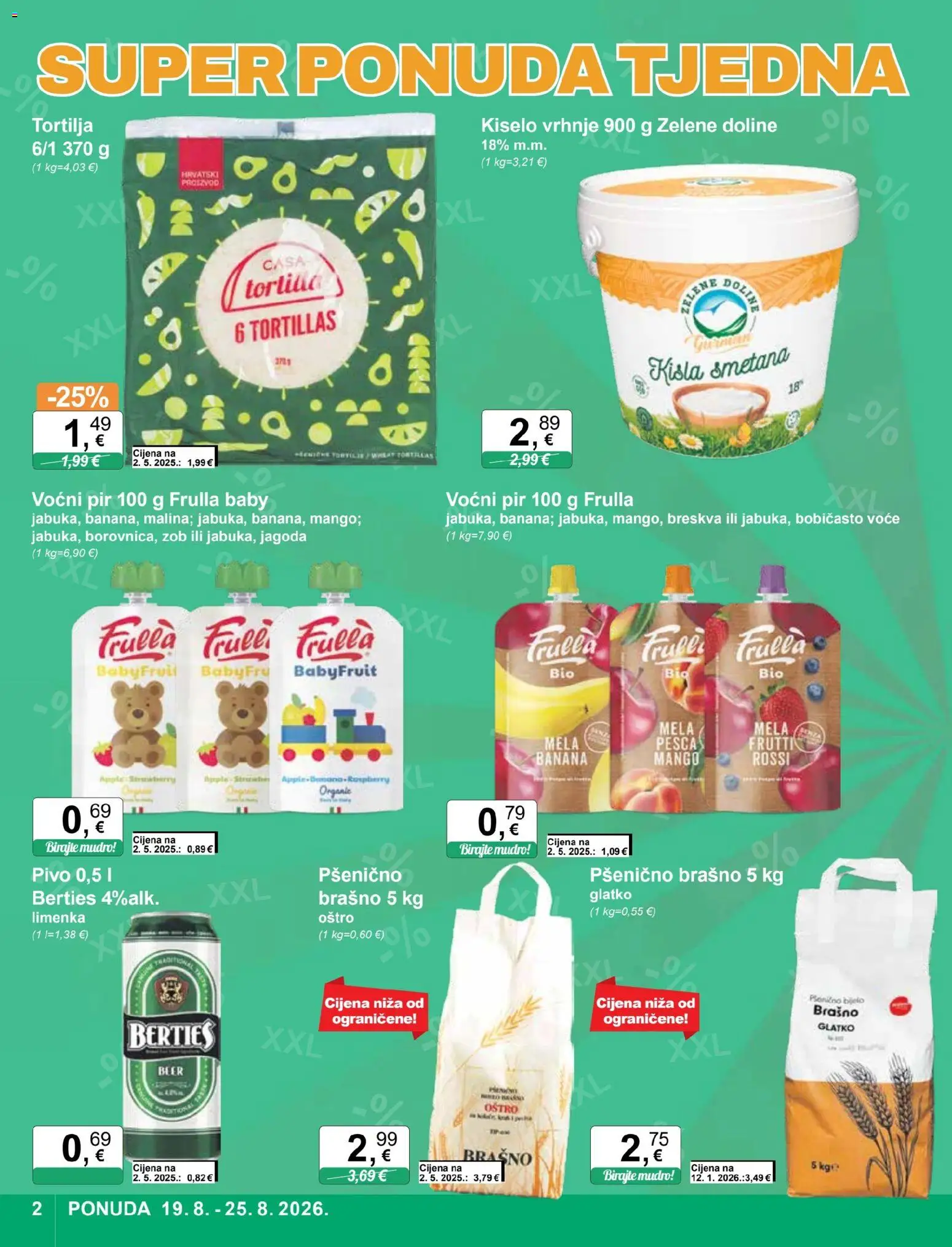 KTC katalog | vrijedi od 19.08.2026 | Stranica: 2 | Proizvodi: Pivo, Kiselo vrhnje, Brašno, Voće