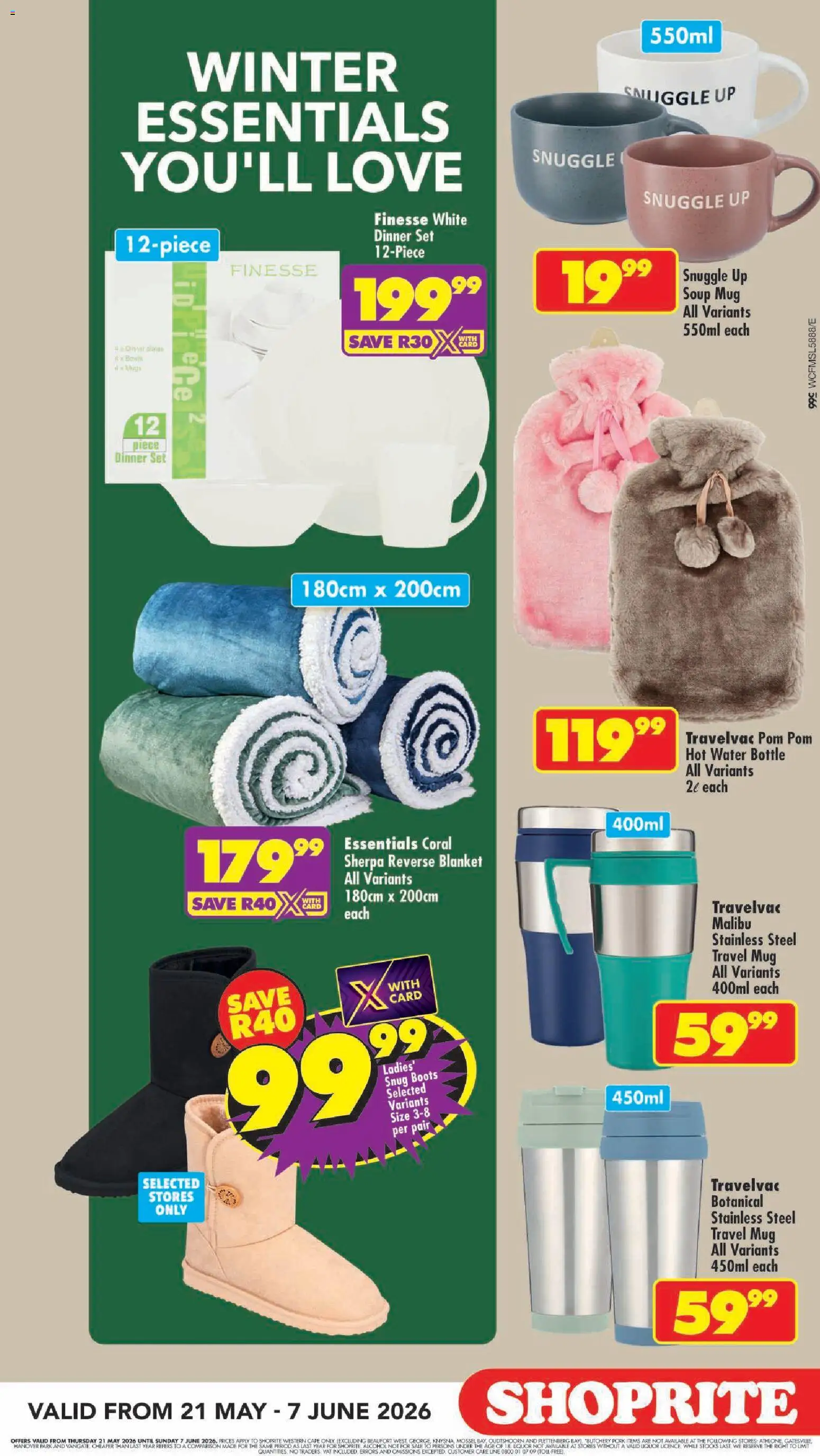New Shoprite catalogue – valid from 21.05.2026 | Page: 9 | Products: Boots, Blanket, Mug, Soup