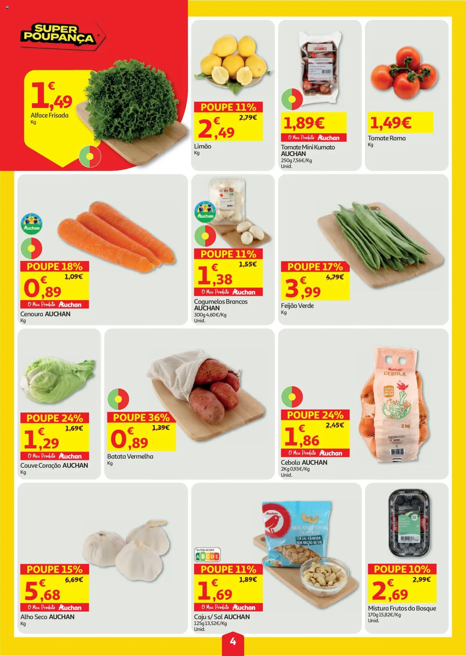 Auchan folheto │ válido de 30/07/2026 | Página: 4 | Produtos: Cebola, Cenoura, Cogumelos, Couve