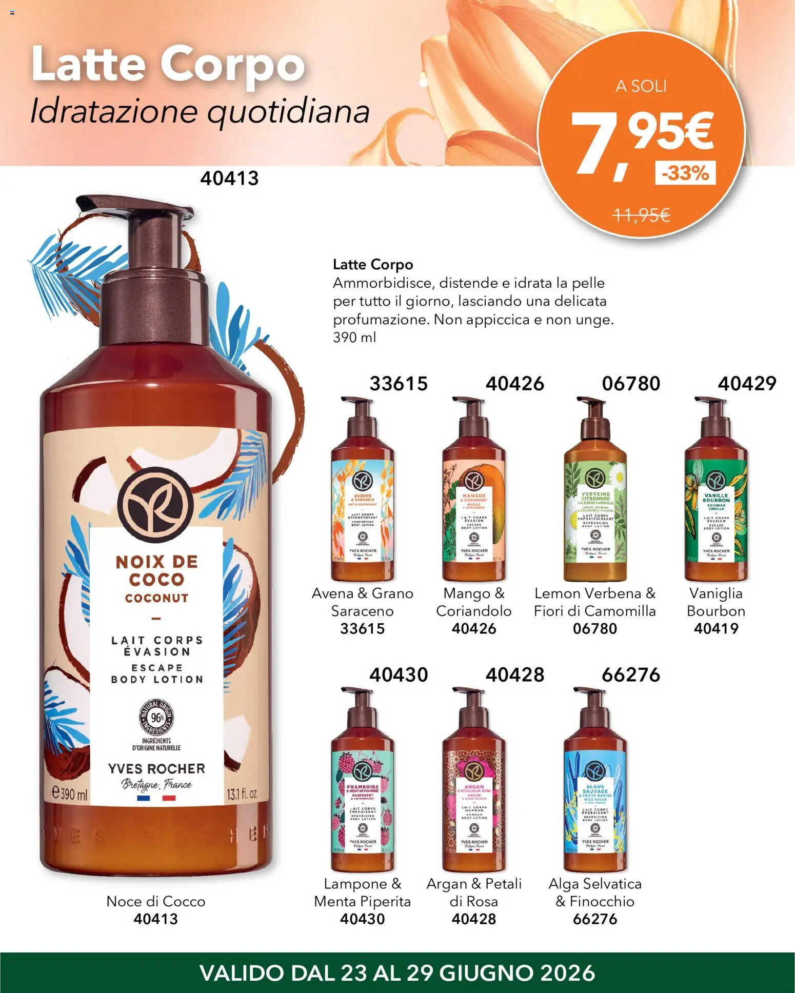 Volantino Yves Rocher del 23/06/2026 | Pagina: 3 | Prodotti: Latte, Lampone, Cocco, Menta