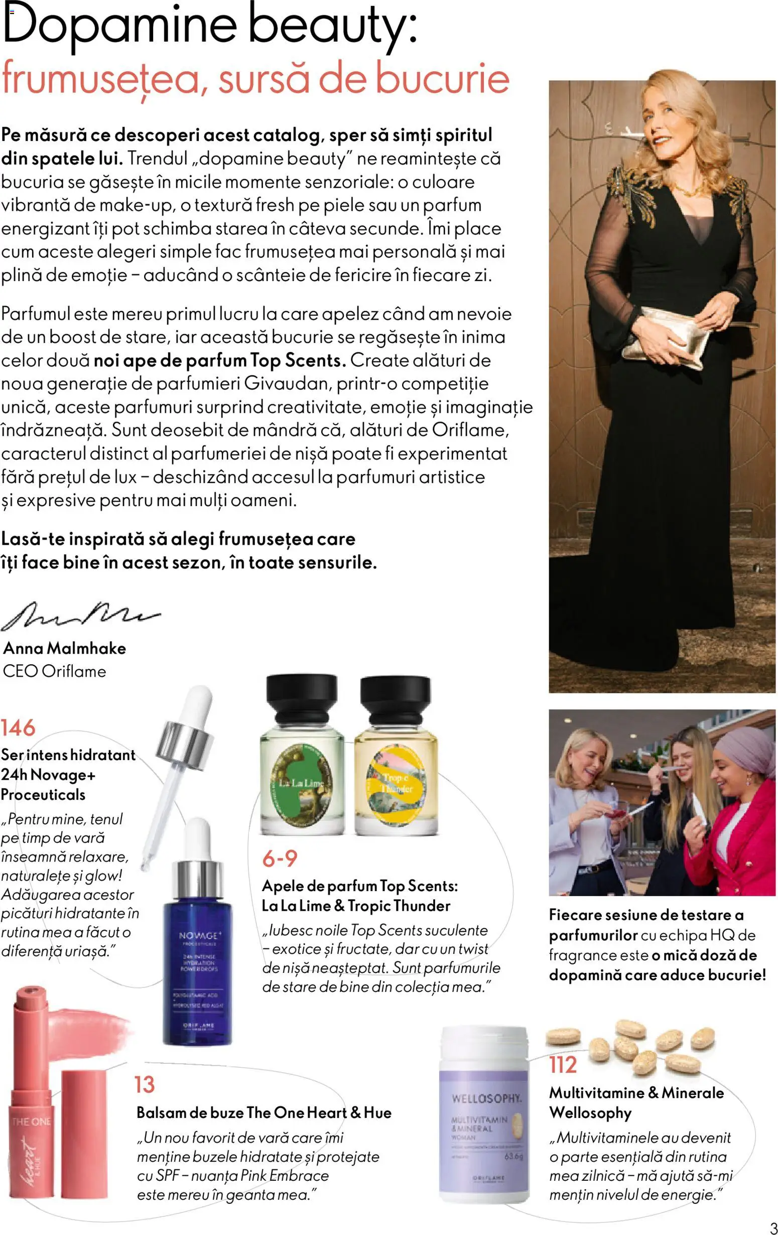 Noul catalog Oriflame – valabil de la 29.07.2026 | Pagină: 3 | Produse: Top, Parfum, Balsam de buze, Lux