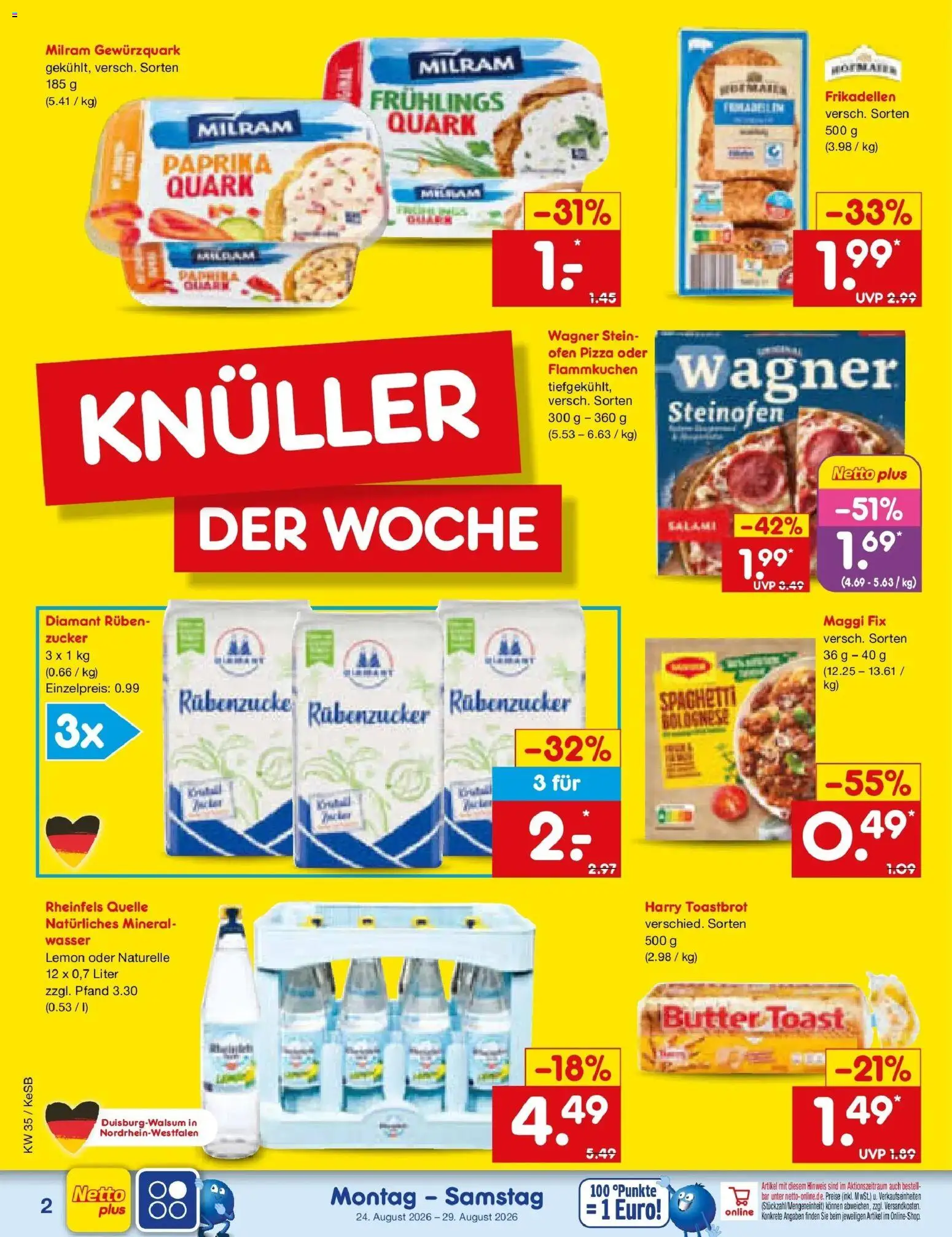 Netto Marken-Discount Prospekt Koblenz (ab 24.08.2026) » Angebote | Seite: 2 | Produkte: Maggi, Toastbrot, Wasser, Pizza