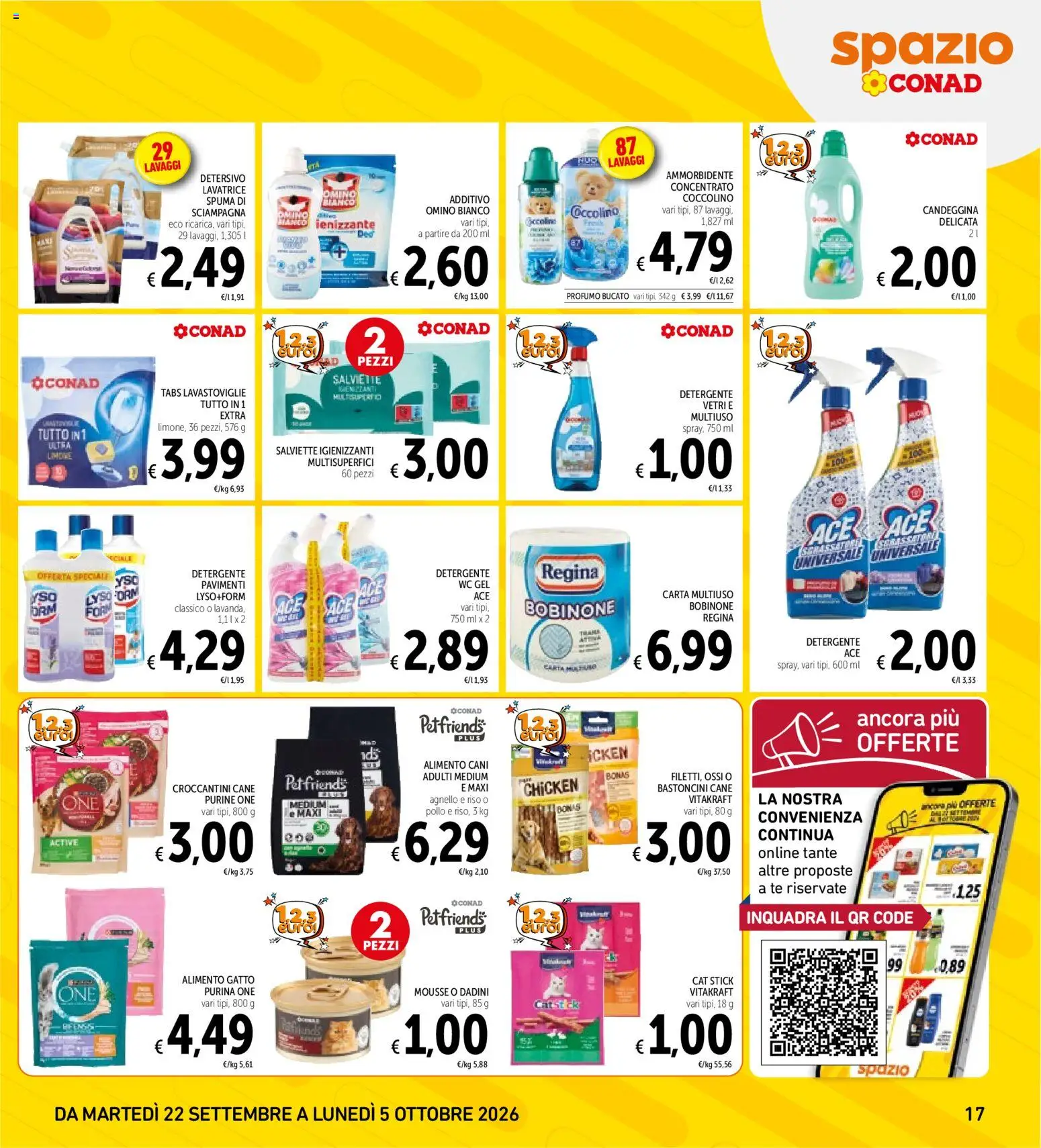 Volantino Spazio Conad del 22/09/2026 | Pagina: 17 | Prodotti: Pollo, Ammorbidente, Lavastoviglie, Agnello